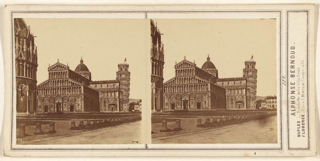 1800lerden pisa katedrali ve eğik kulesinin tarihi stereoskopik fotoğrafı