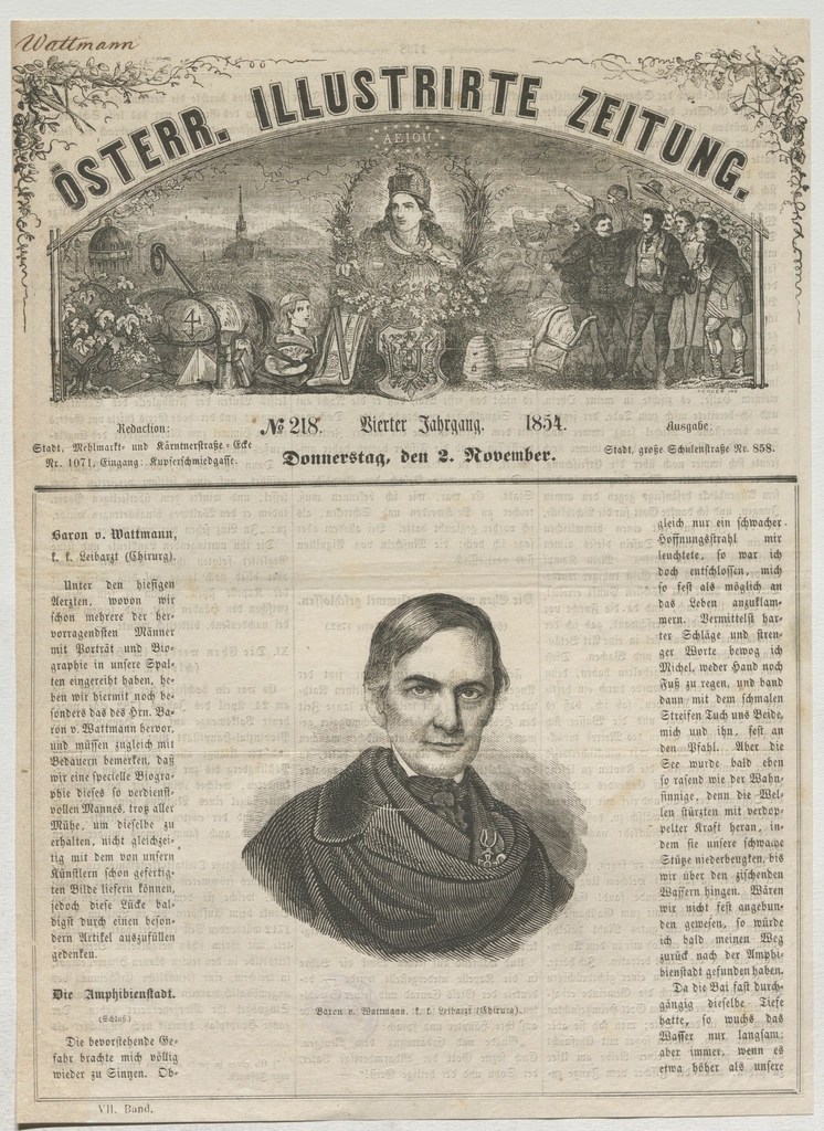 1854 Tarihli Avusturya İllüstre Zeitung Gazetesi Dergi Kapağı ve Portre Gravürü
