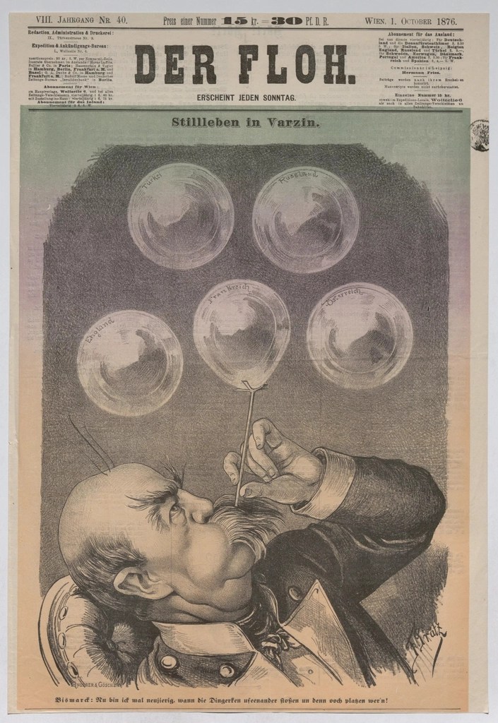 1876'da Der Floh gazetesinde yayımlanan Otto von Bismarck'lı siyasi karikatür