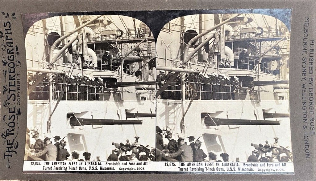 1908'de USS Wisconsin Zırhlısı: Tarihi Stereoskopik Fotoğraf ve Deniz Topları