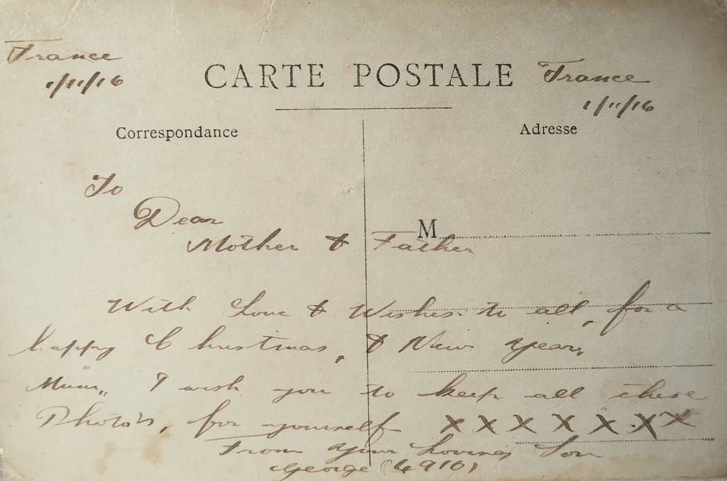 1916 Fransa El Yazması Nostaljik Kartpostal ve Annesi Babasına Duygusal Mesaj