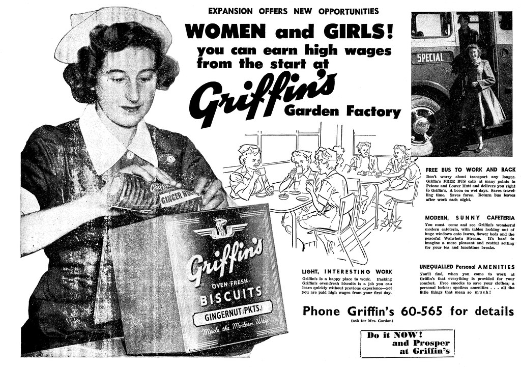 1940lar kadın iş gücü reklamı: griffins fabrikası vintage gazete ilanı