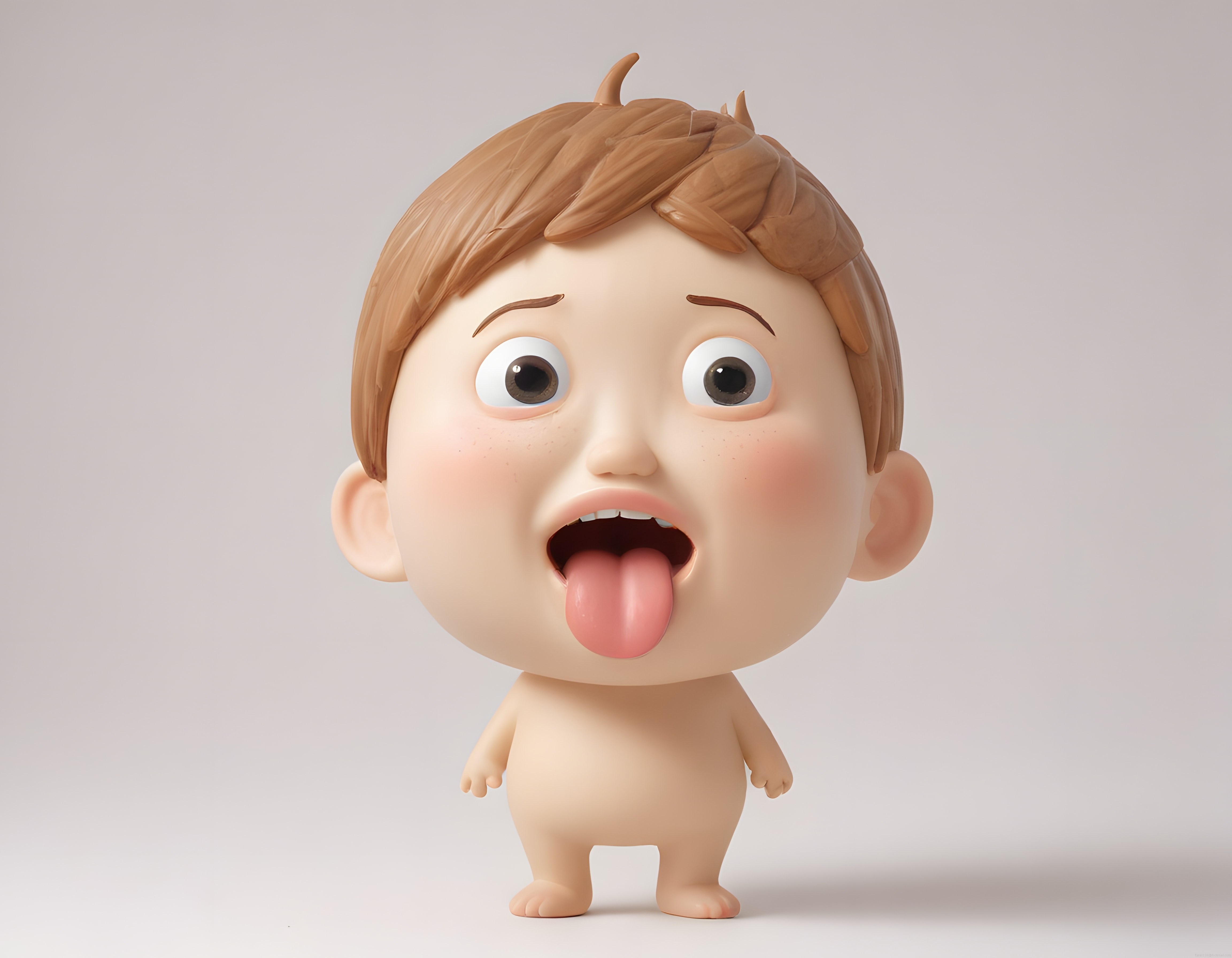 3D Animasyon: Dilini Çıkarmış Şaşkın Bebek Karakter Komik ve Sevimli Tasarım