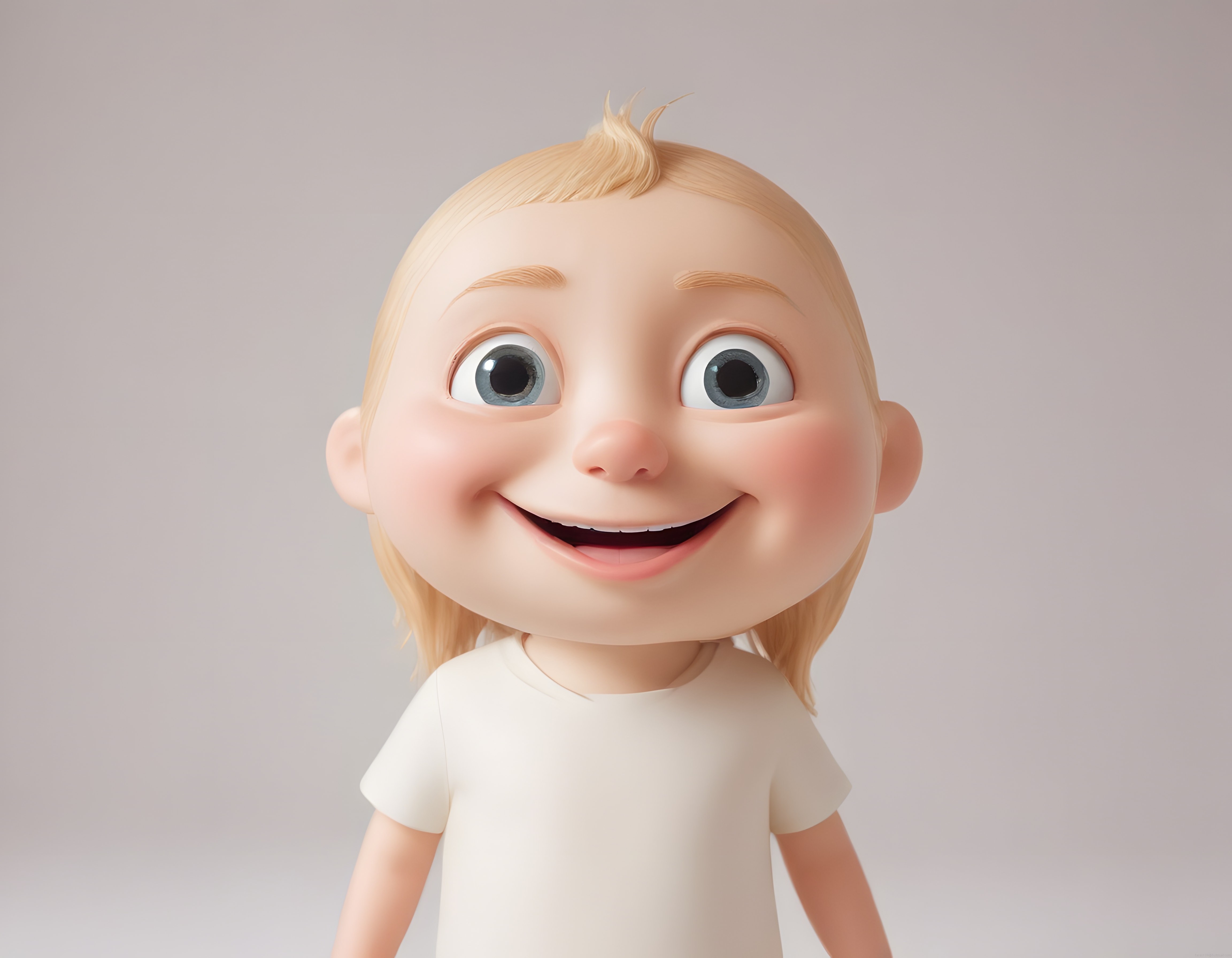 3D Animasyon Gülümseyen Sarışın Çocuk Karakteri ve Sevimli Bebek Modeli