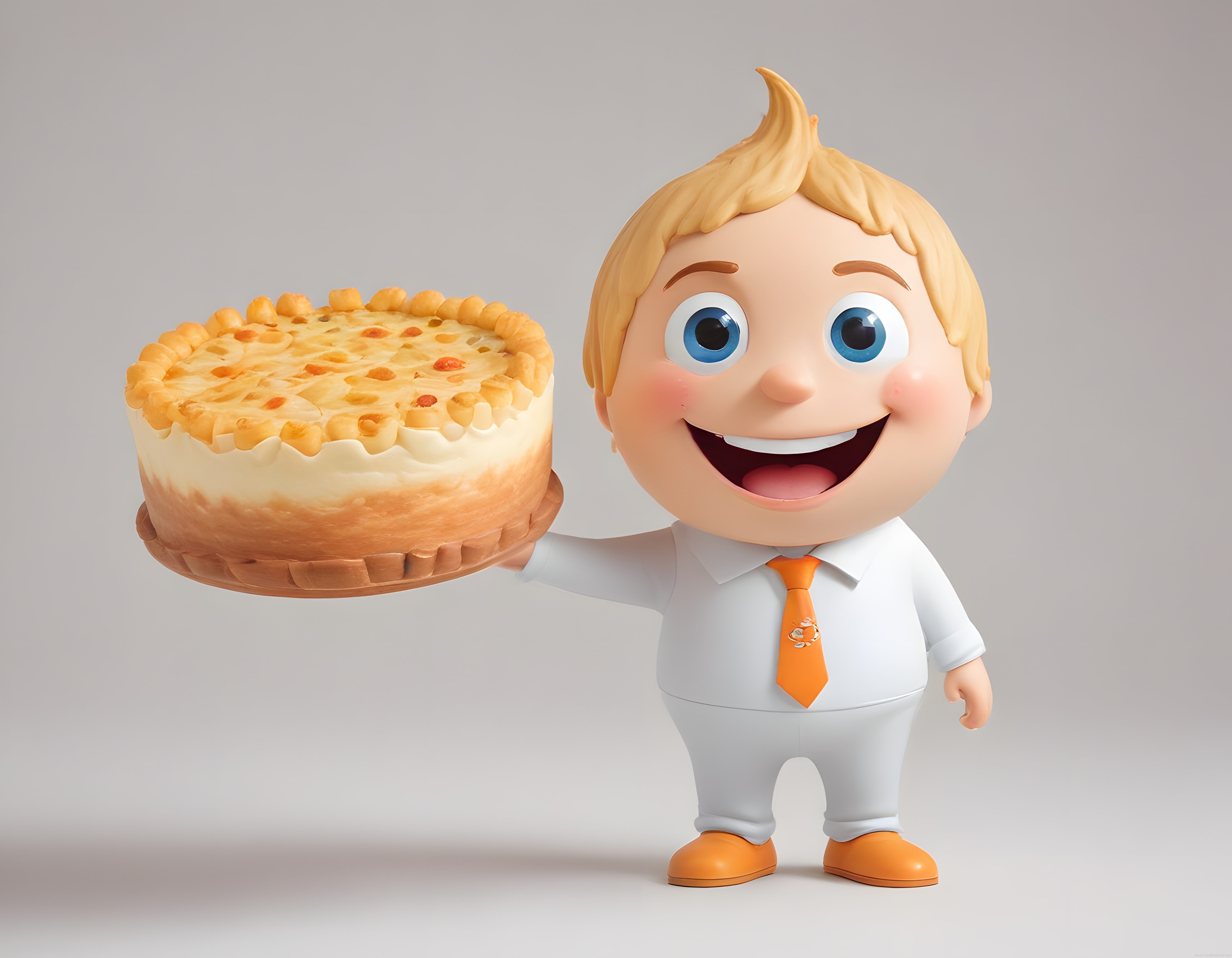 3D Animasyon Karakter Elinde Pizza Tutarak Gülümseyen Neşeli Çocuk Figürü