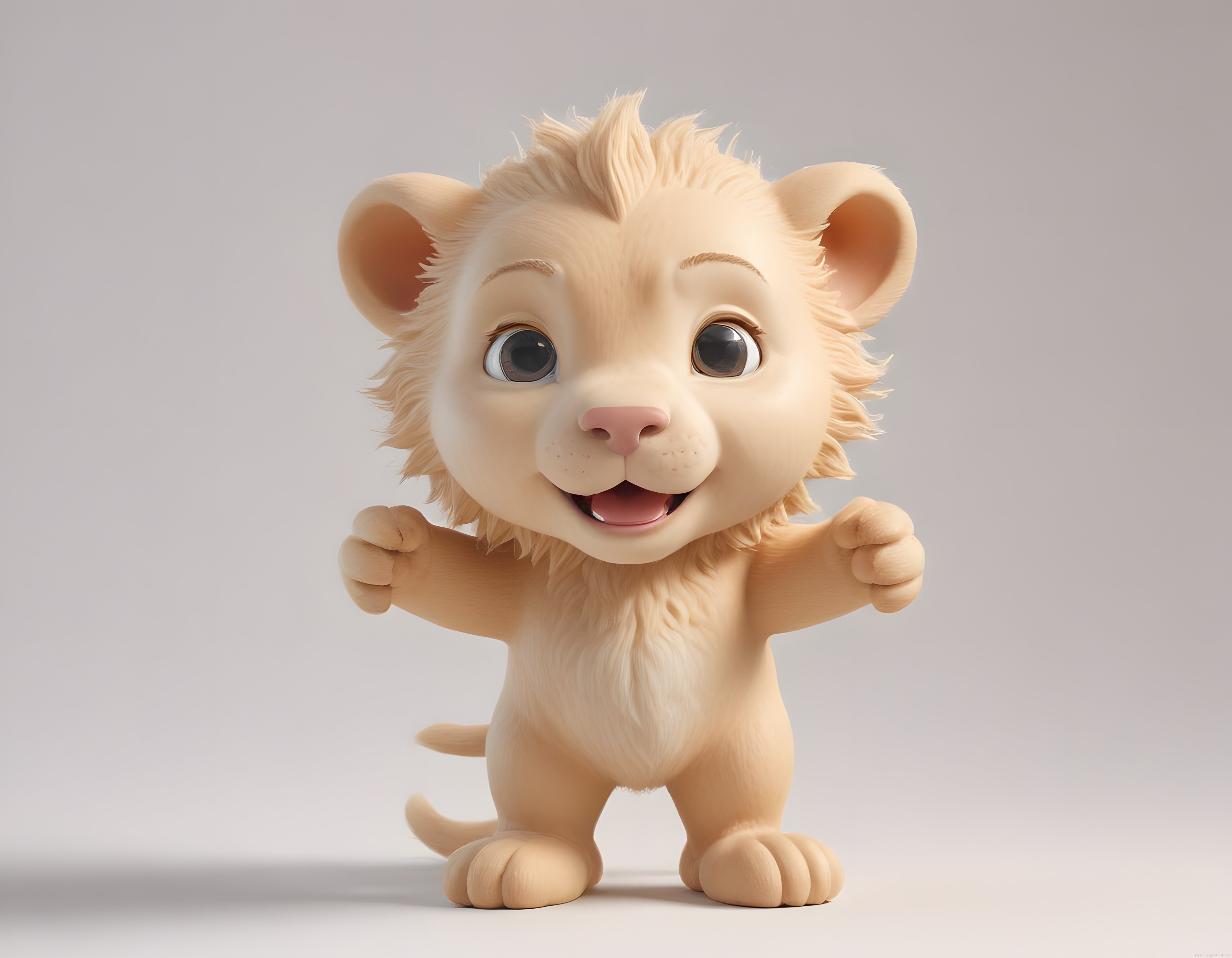 3D Animasyon: Kocaman Gözlü Sevimli Bebek Aslan Karakteri ve Neşeli Pozu