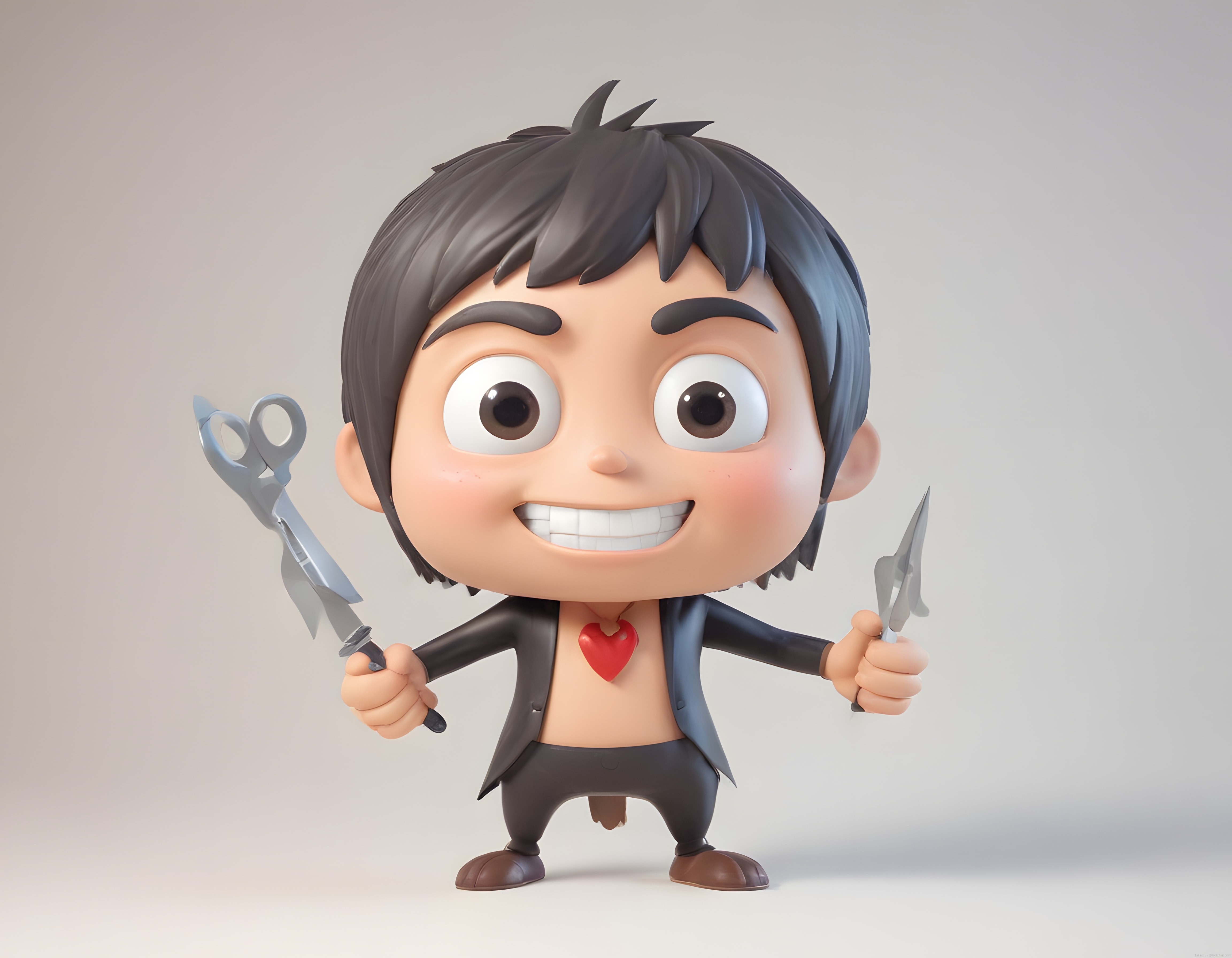 3D Animasyon: Makas ve Kağıt Uçak Tutan Gülümseyen Sevimli Karakter Figürü