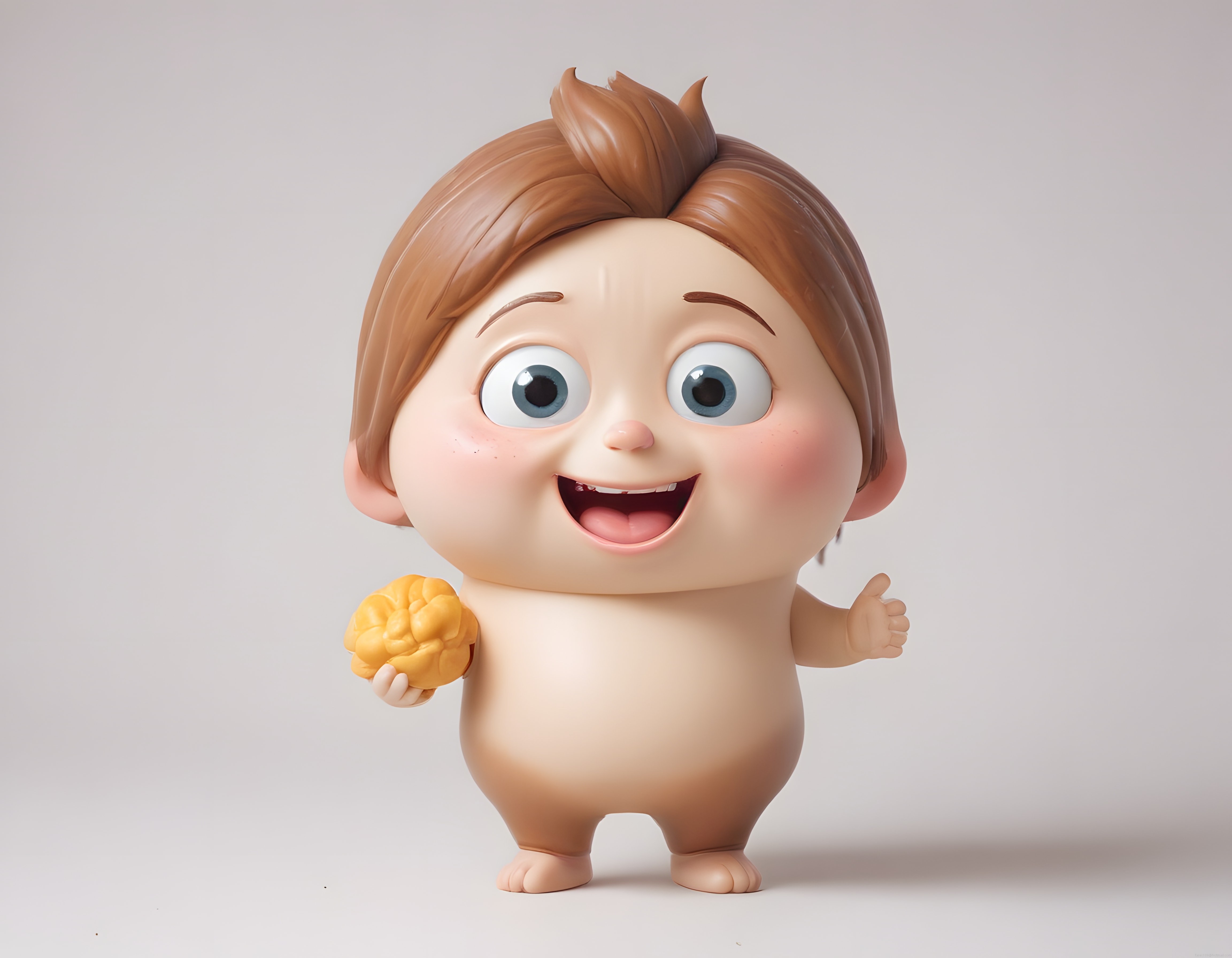 3D Animasyon: Sevimli Bebek Karakter Elinde Kabak Turtası ile Gülümsüyor