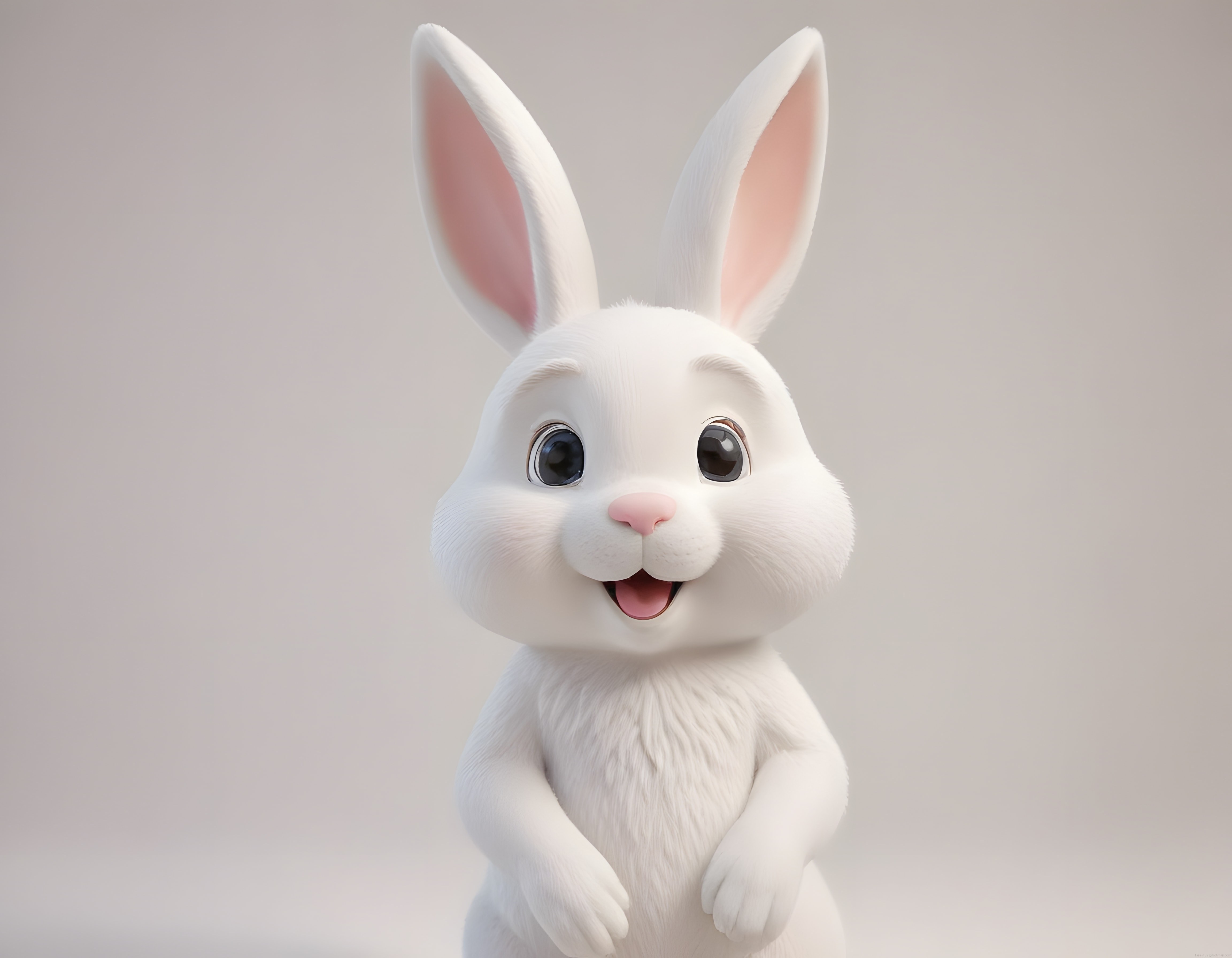 3D Animasyon Sevimli Beyaz Tavşan Karakteri, Büyük Kulaklarıyla Poz Veriyor
