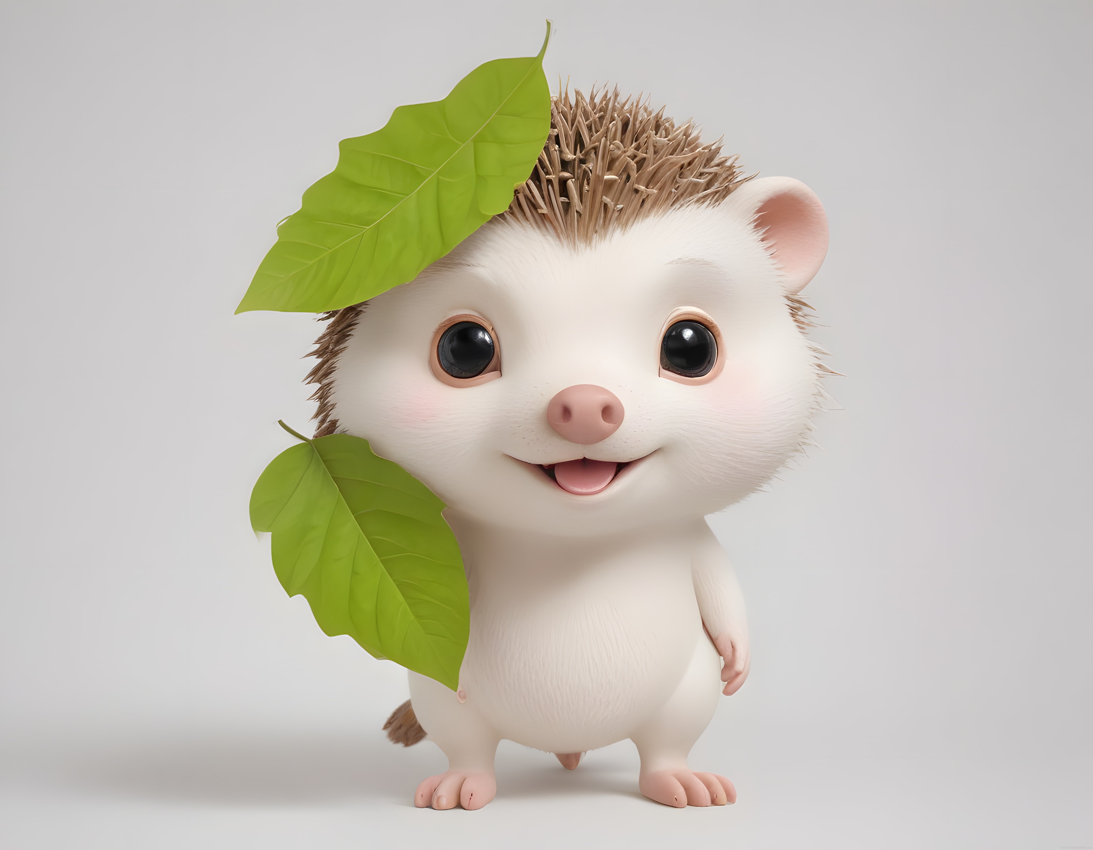 3D Animasyon Sevimli Kirpi Karakteri: Yapraklarla Süslenmiş Bebeksi Dost