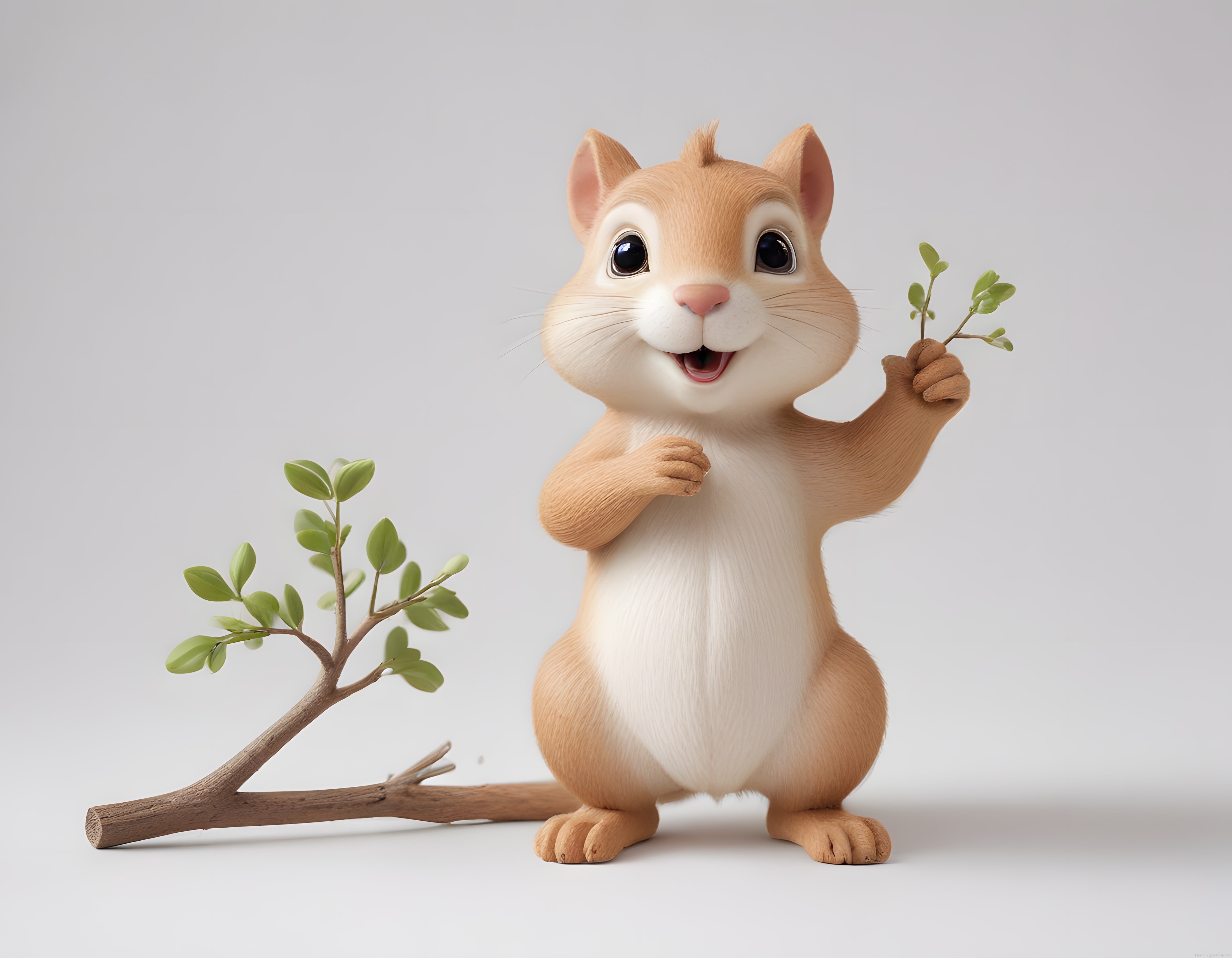 3D Animasyon Sevimli Sincap Karakteri ve Yeşil Doğa Detayları