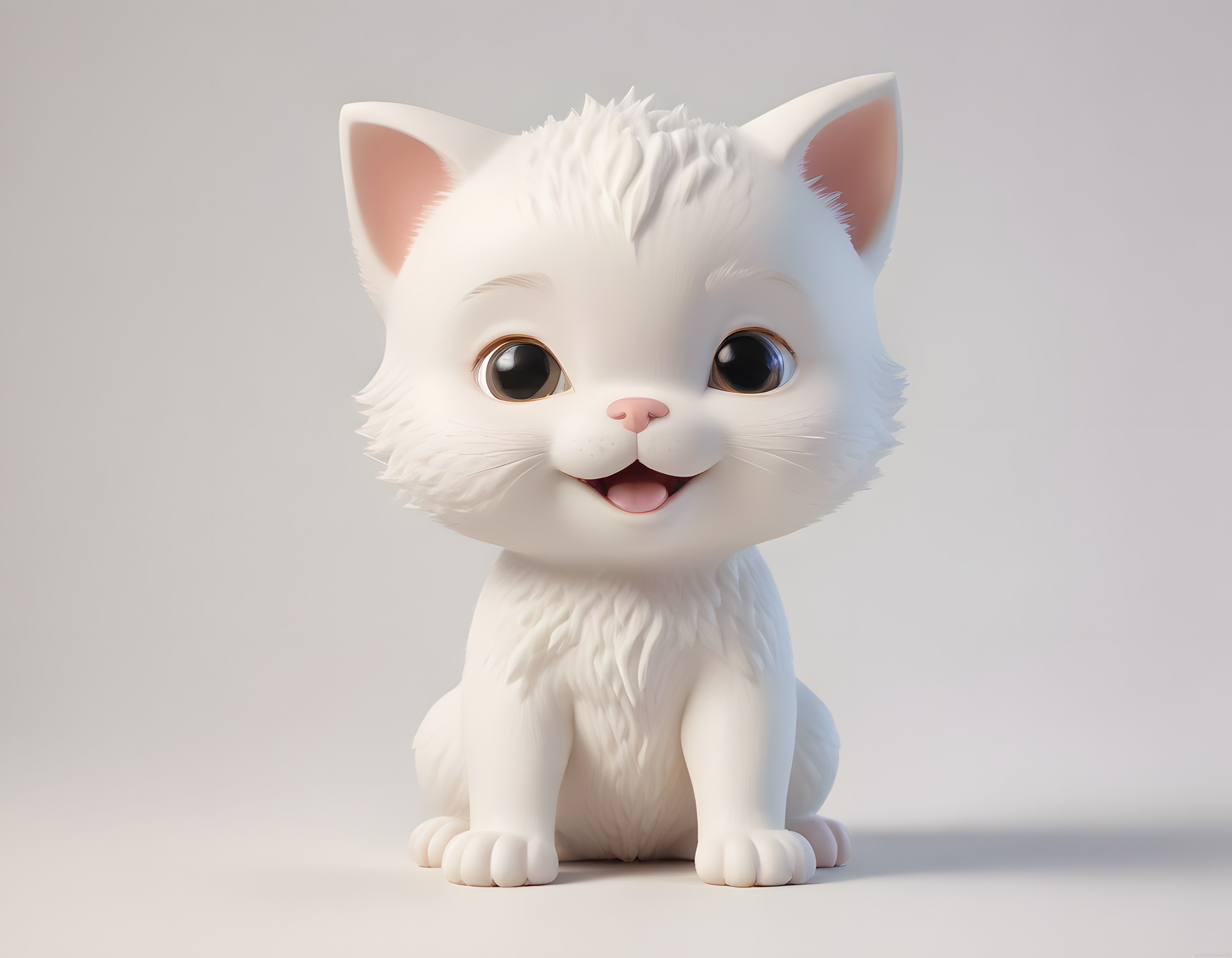3D Animasyon Stili Sevimli Beyaz Kedi Yavrusu Karakteri ve İfade Tasarımı