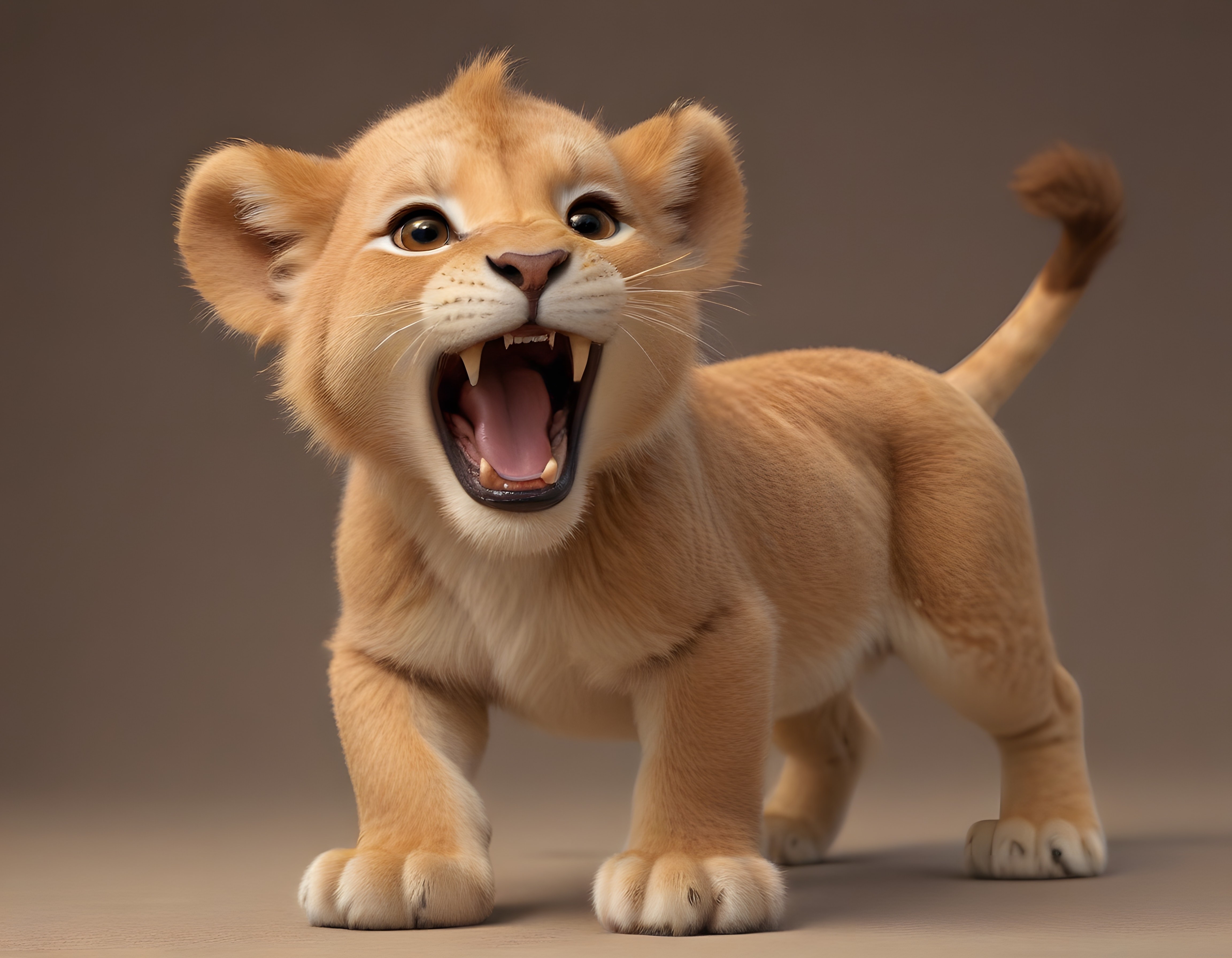 3D Animasyon Stilinde Ağzını Açmış Sevimli Aslan Yavrusu Çizimi 3D Animasyon Stilinde Ağzını Açmış Sevimli Aslan Yavrusu Çizimi
