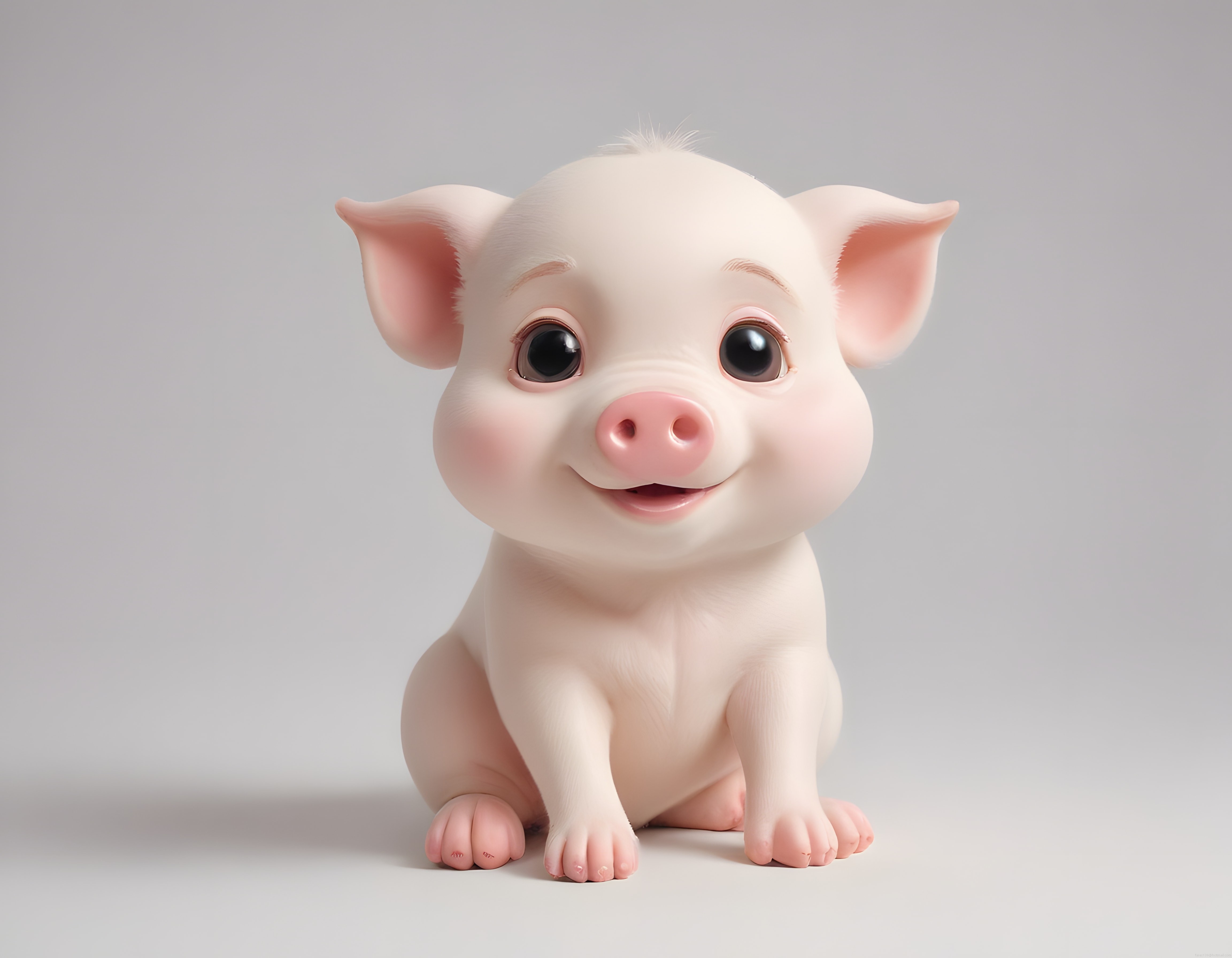 3d animasyon tarzında büyük gözlü gülümseyen sevimli bebek domuz karakteri