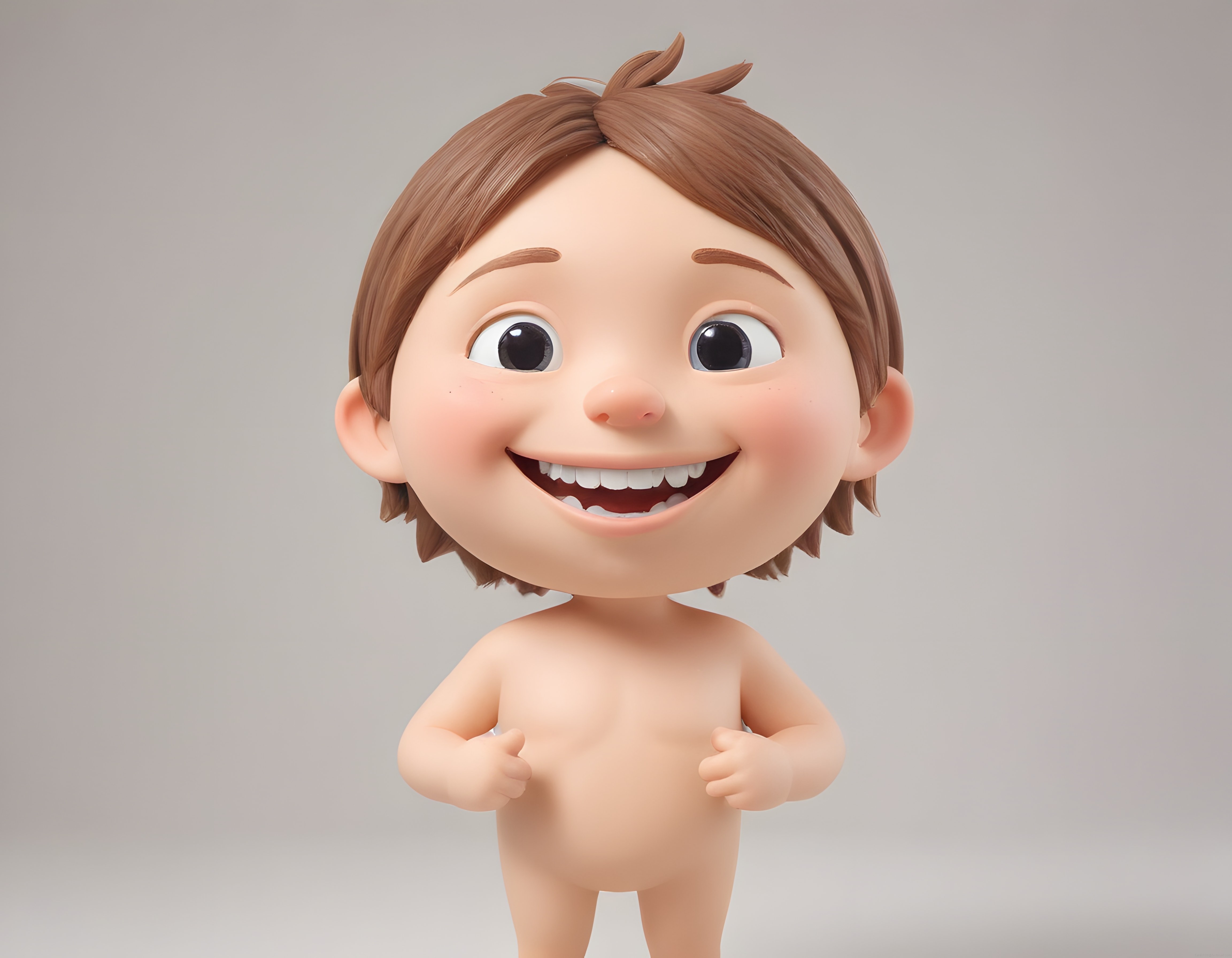 3D Animasyon Tarzında Büyük Gözlü Gülümseyen Sevimli Bebek Karakteri
