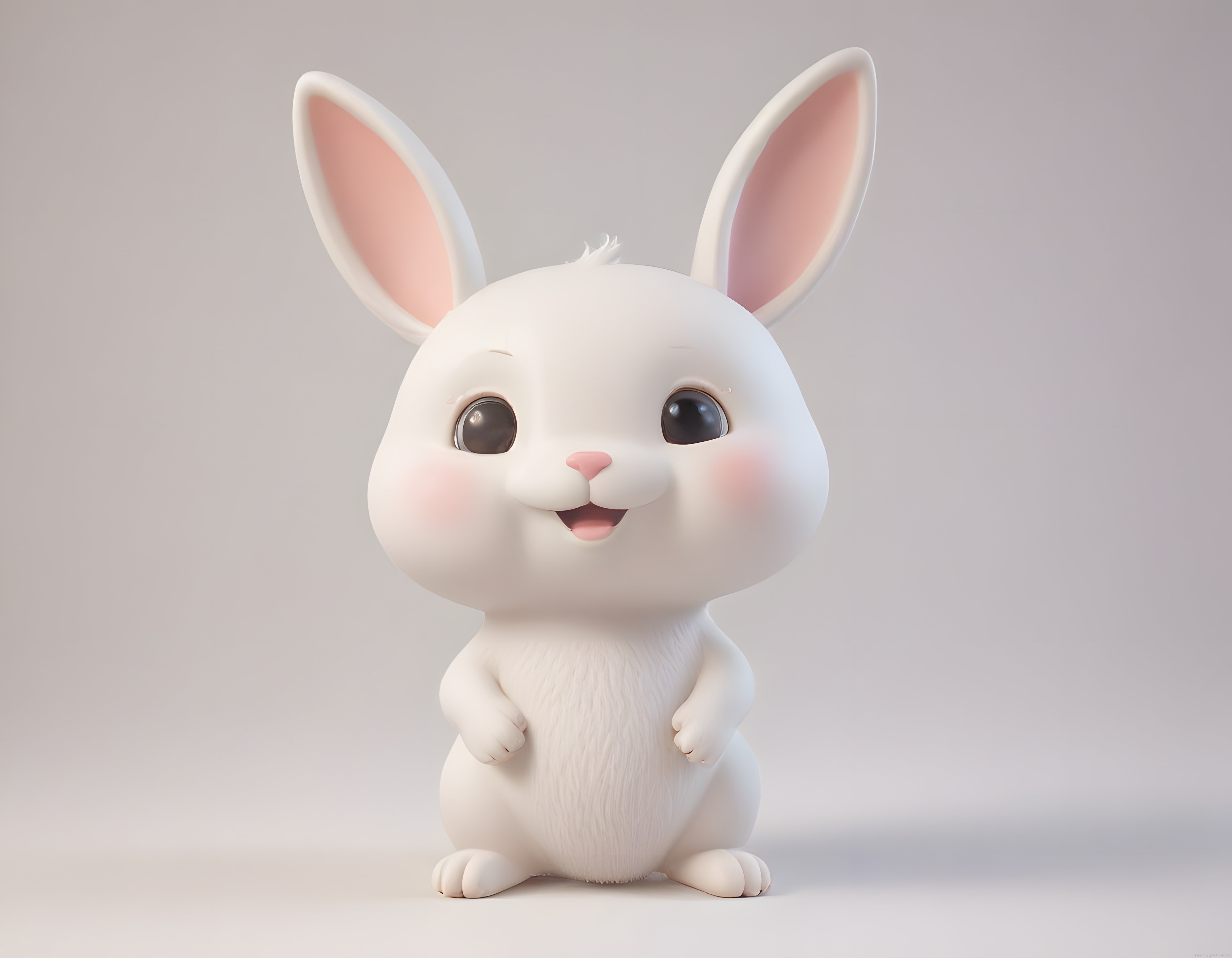 3D Animasyon Tarzında Gülümseyen Büyük Kulaklı Beyaz Tavşan Çizgi Film Karakteri