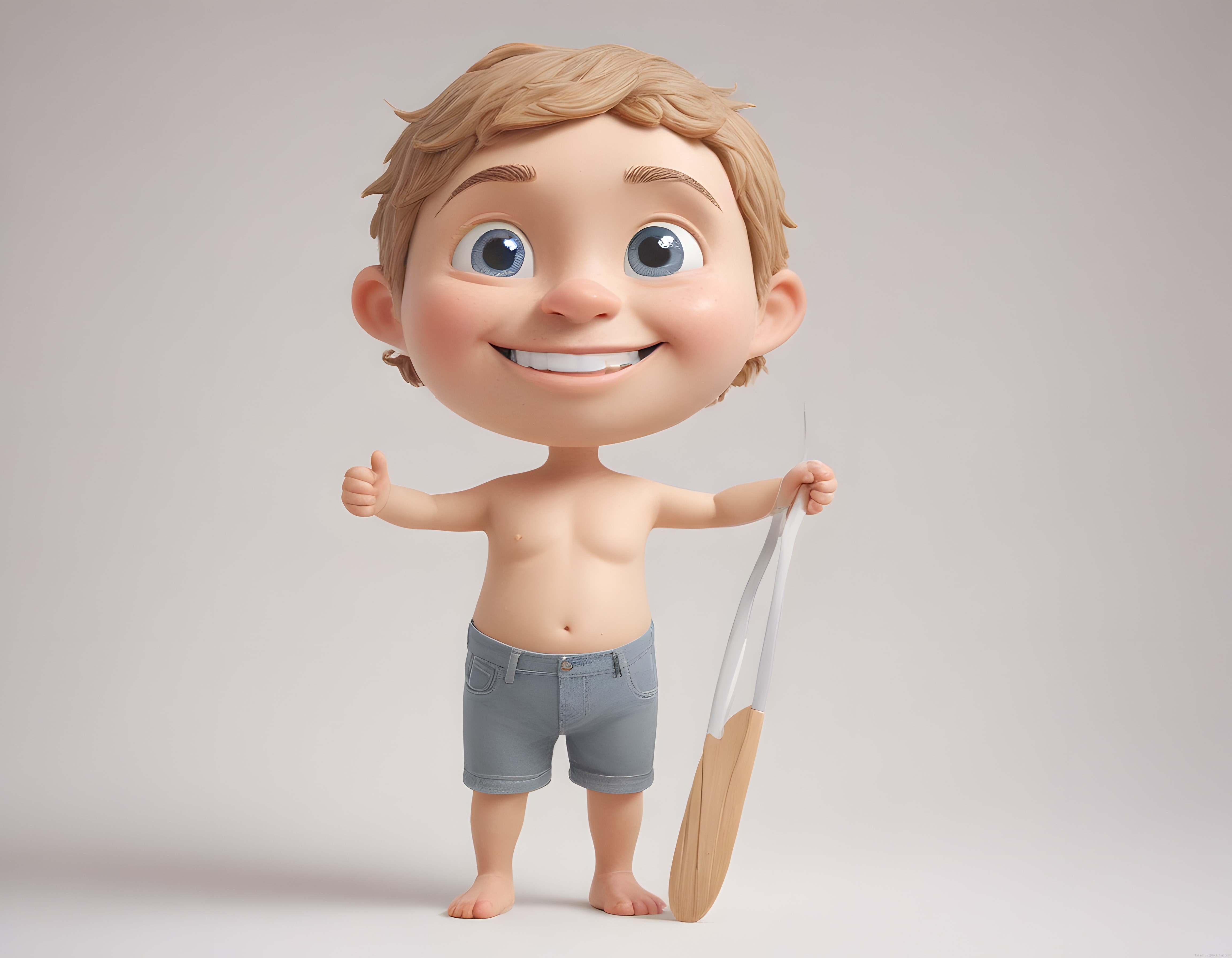 3D Animasyon Tarzında Gülümseyen Sarışın Erkek Çocuk Karakteri ve İpi