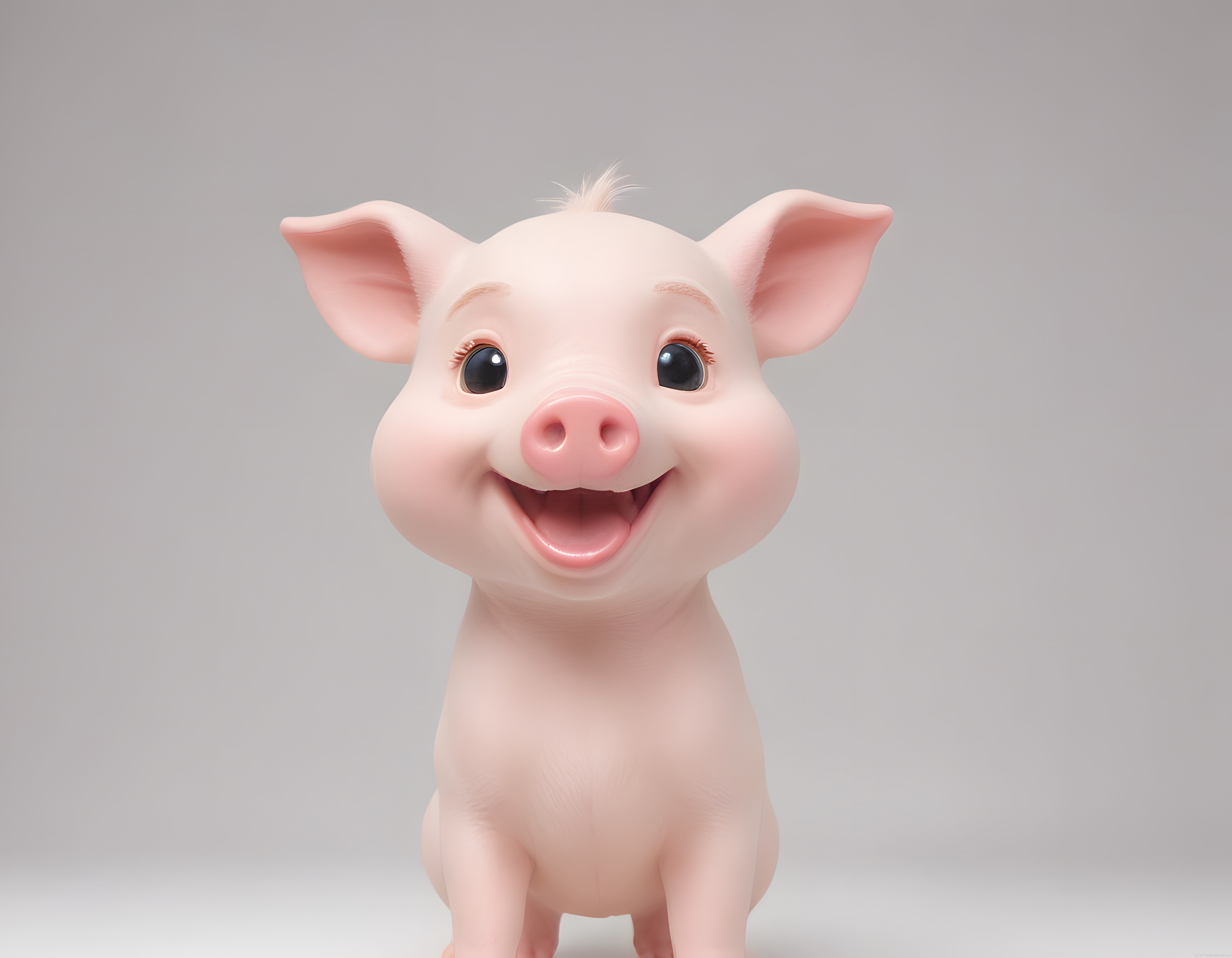 3D animasyon tarzında gülümseyen sevimli pembe domuz yavrusu portre görseli