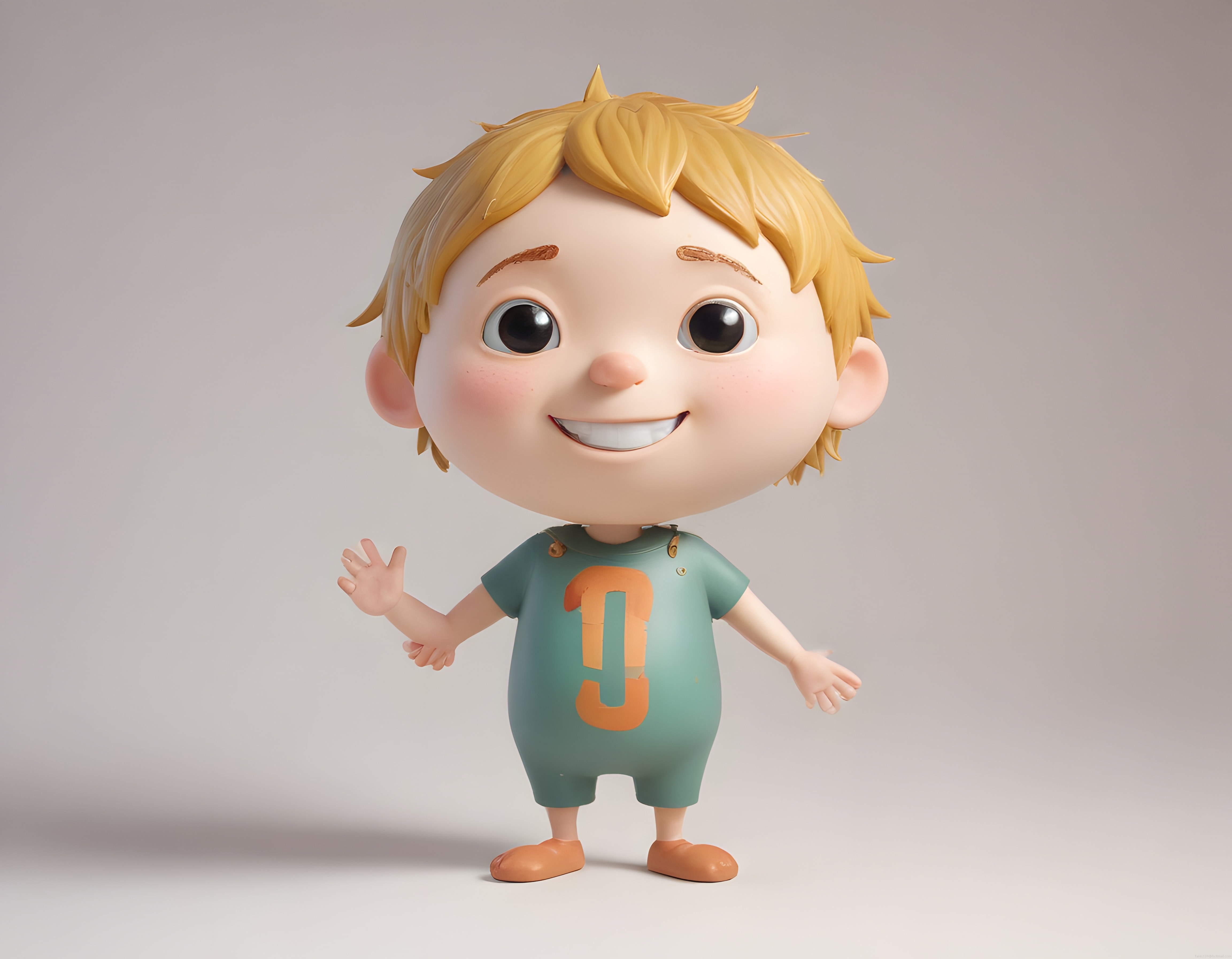 3D Animasyon Tarzında Gülümseyen Sevimli Sarı Saçlı Erkek Çocuk Karakteri