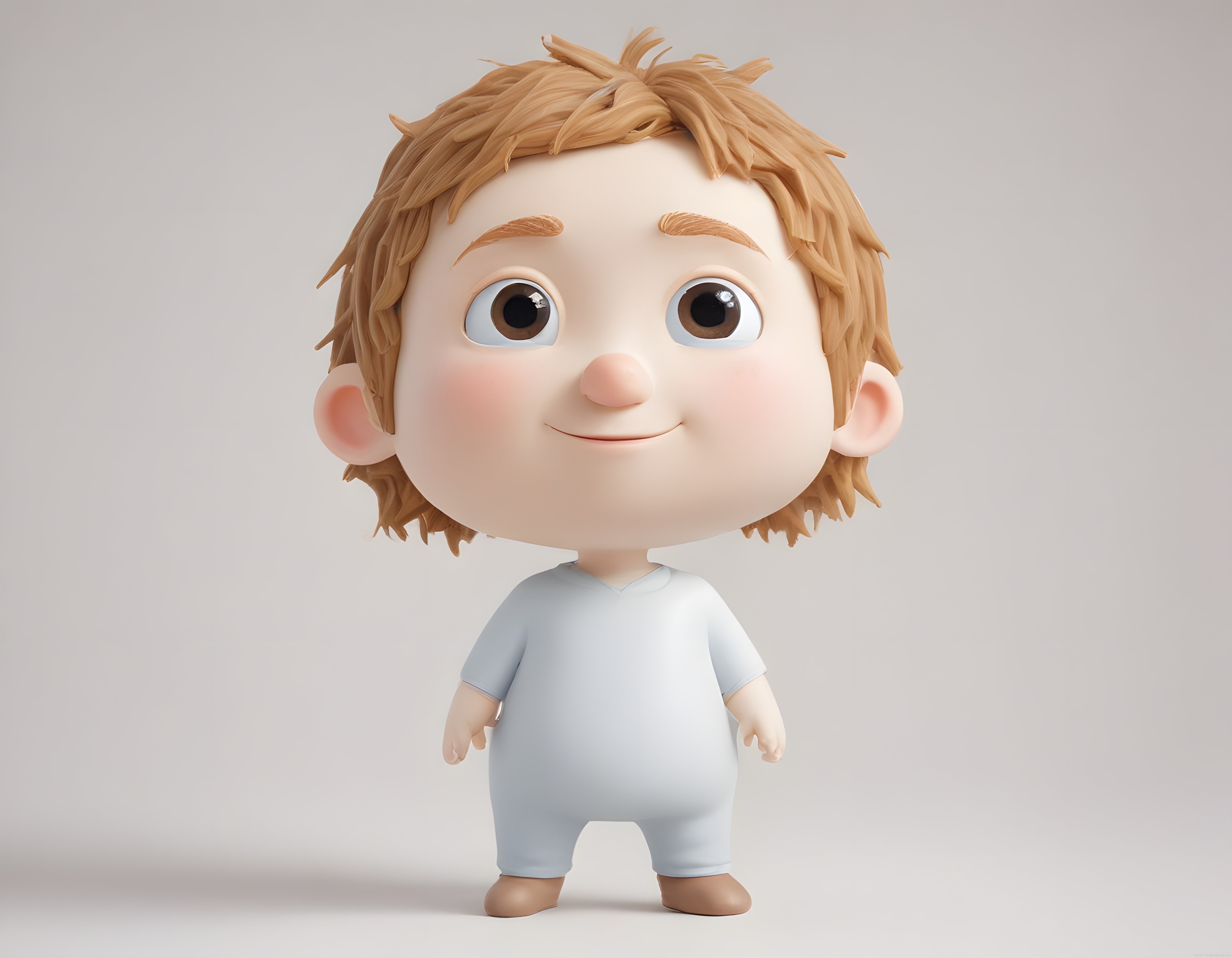 3d animasyon tarzında pijamalı sevimli çocuk karakteri büyük kafalı bebek figürü