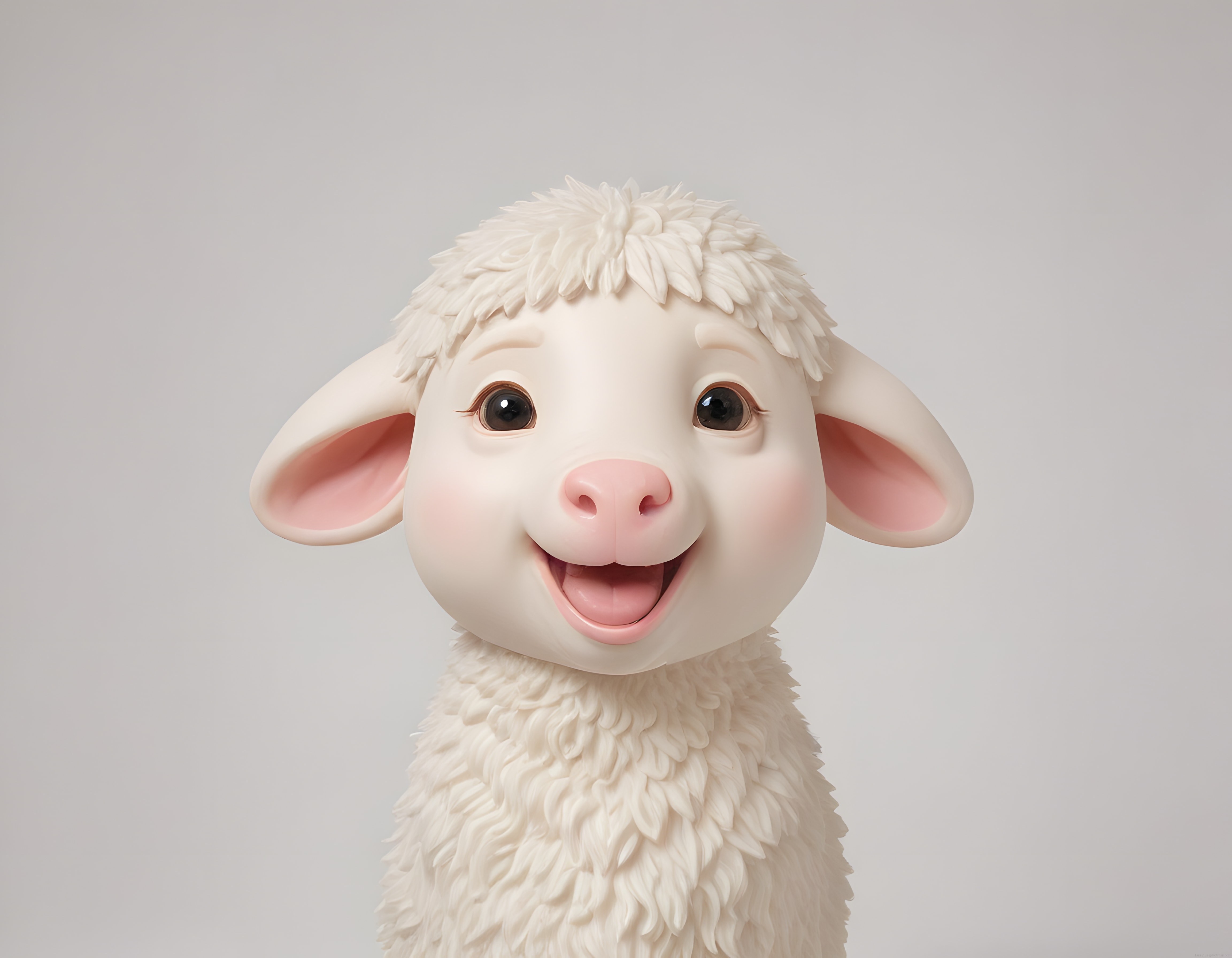 3D Animasyon Tarzında Sevimli ve Mutlu Beyaz Kuzu Karakteri Portresi