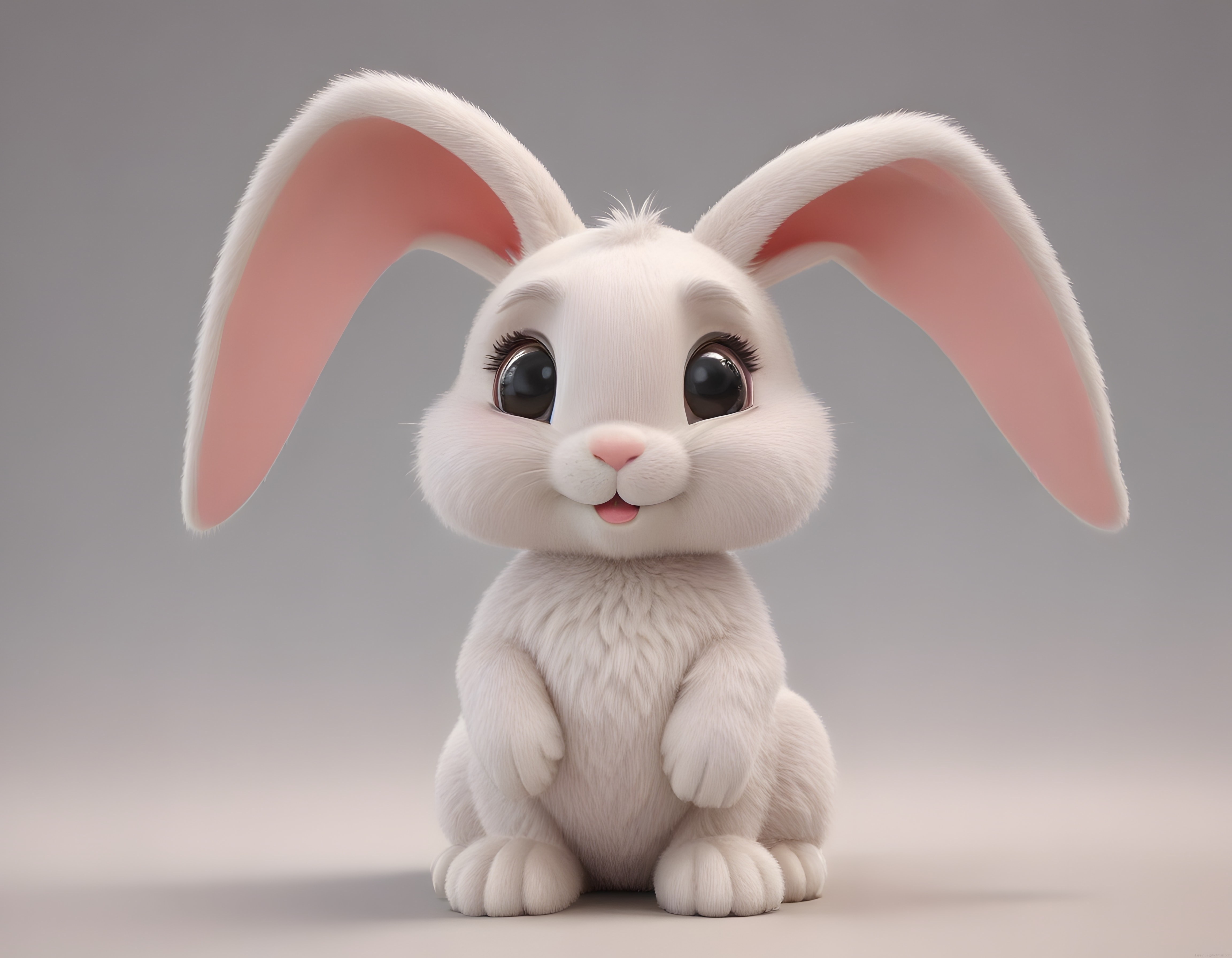 3D animasyon tavşanı büyük kulakları ve sevimli tarzıyla dikkat çeken bir figür