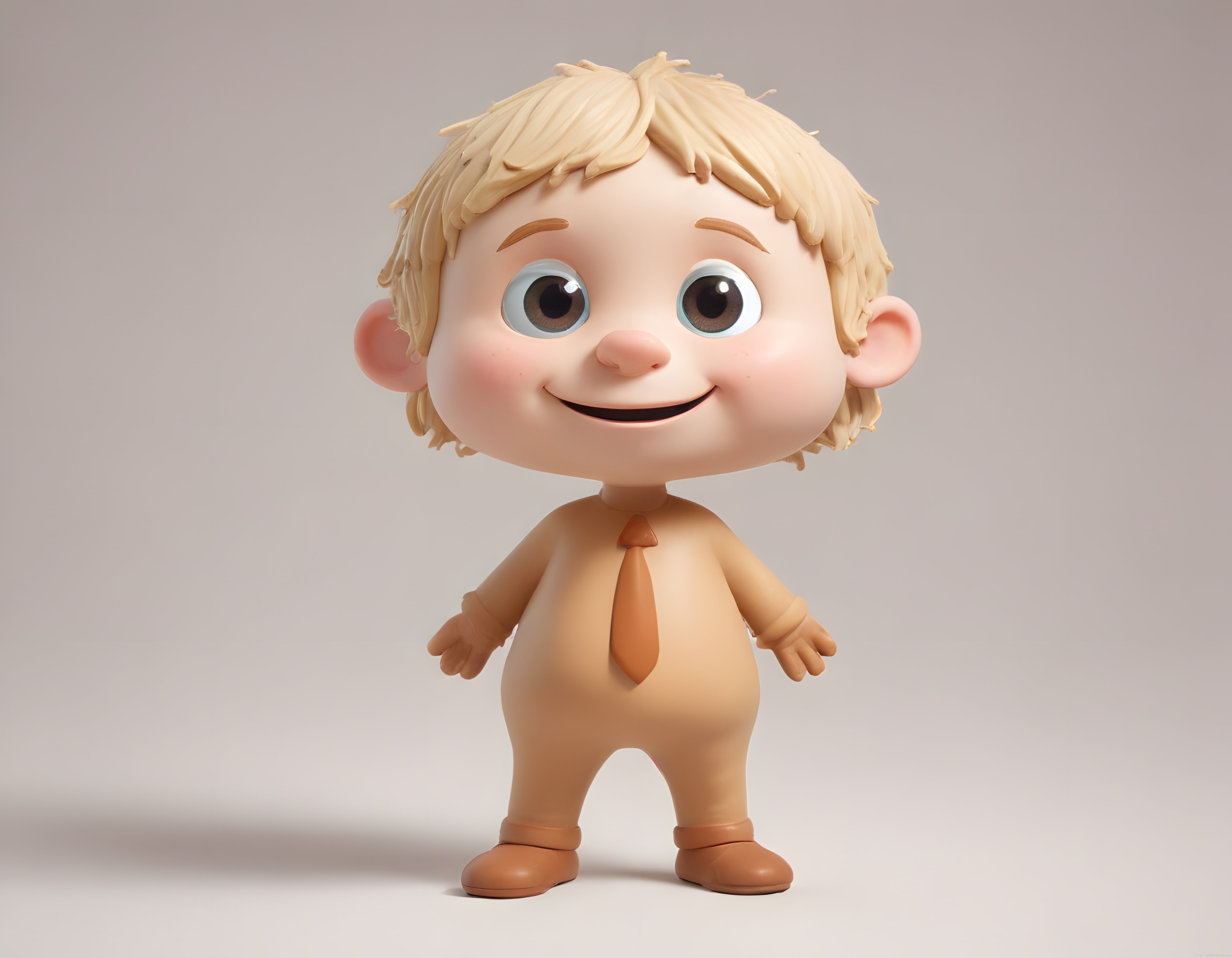 3D bebek karakteri: Sarı saçlı büyük gözlü gülümseyen chibi tarz sevimli figür