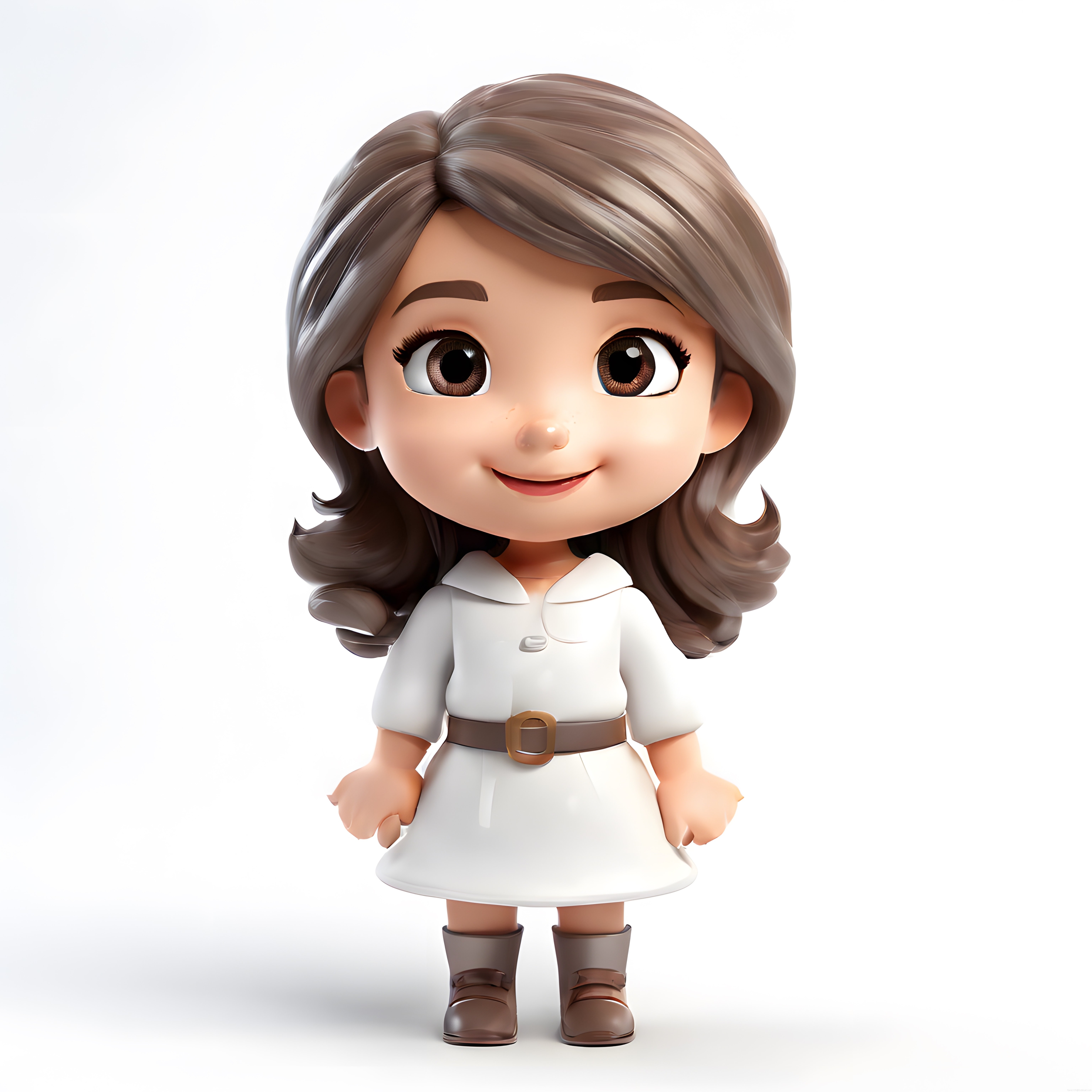 3D Chibi Kız Karakteri: Kahverengi Saçlı ve Büyük Gözleriyle Animasyon Figürü