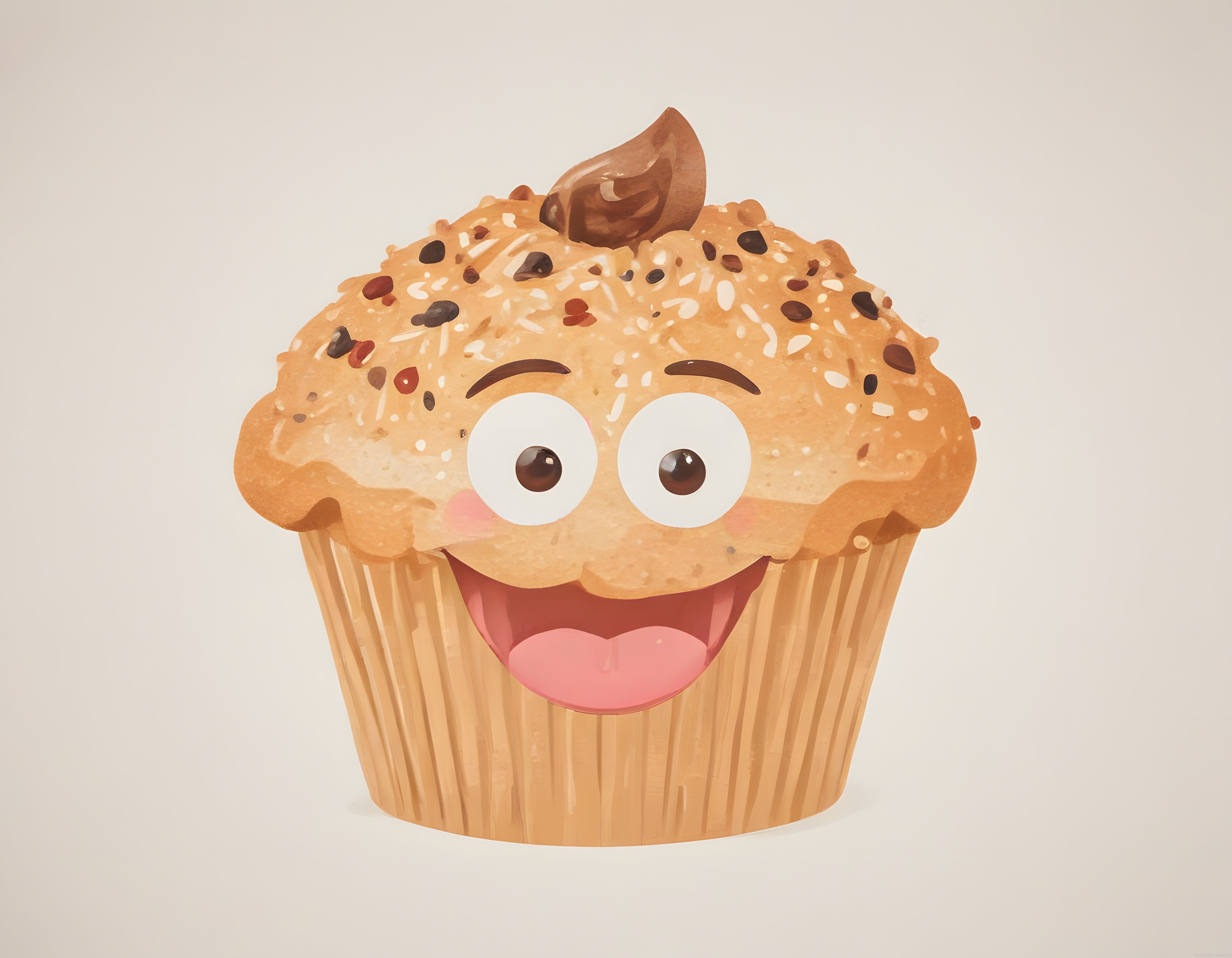 3D Cupcake Karakteri: Gülümseyen Sevimli Muffin ve Çikolata Süslemeleri