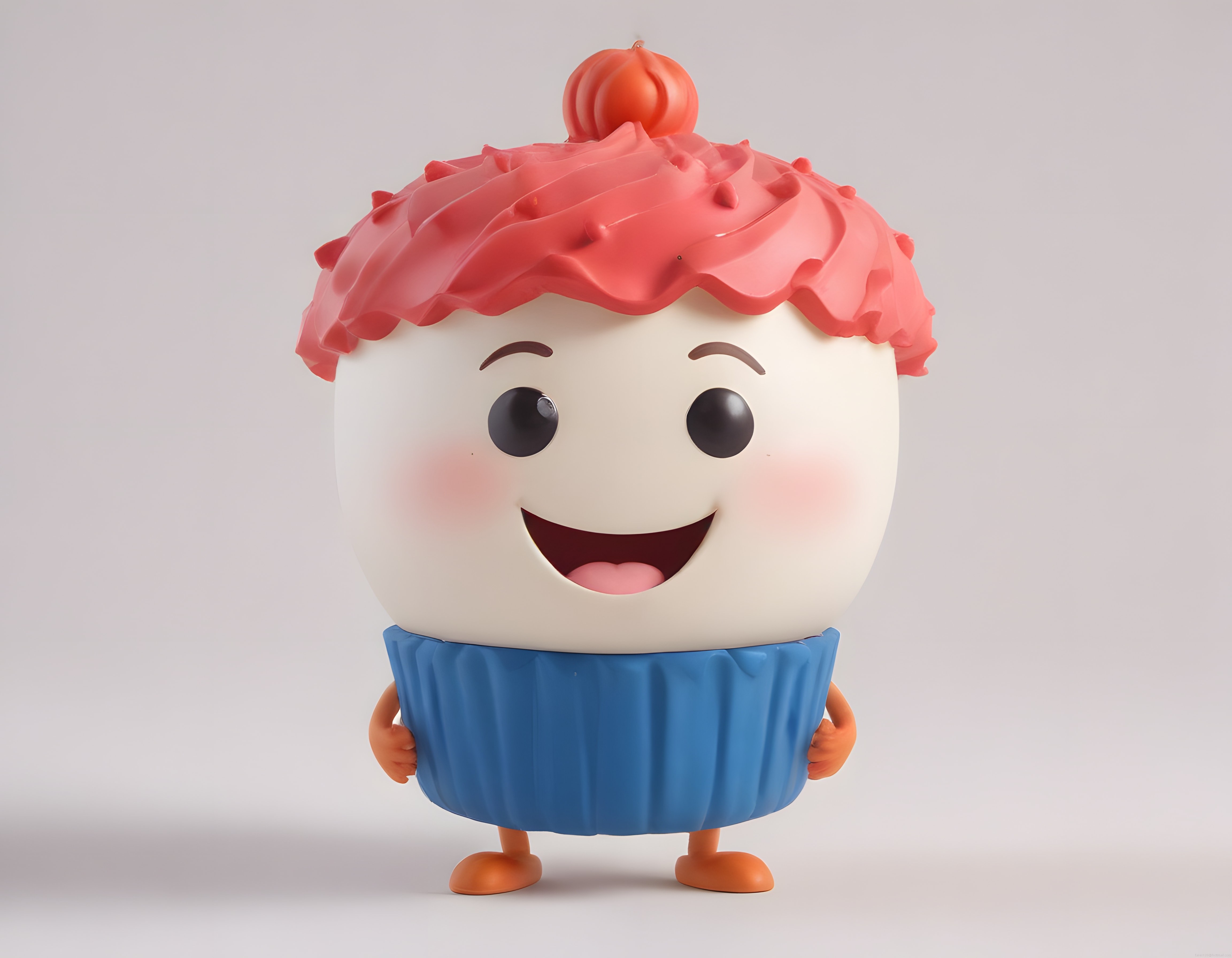 3D Cupcake Maskot Karakteri: Pembe Krema ve Kirazlı Sevimli Animasyon Figürü
