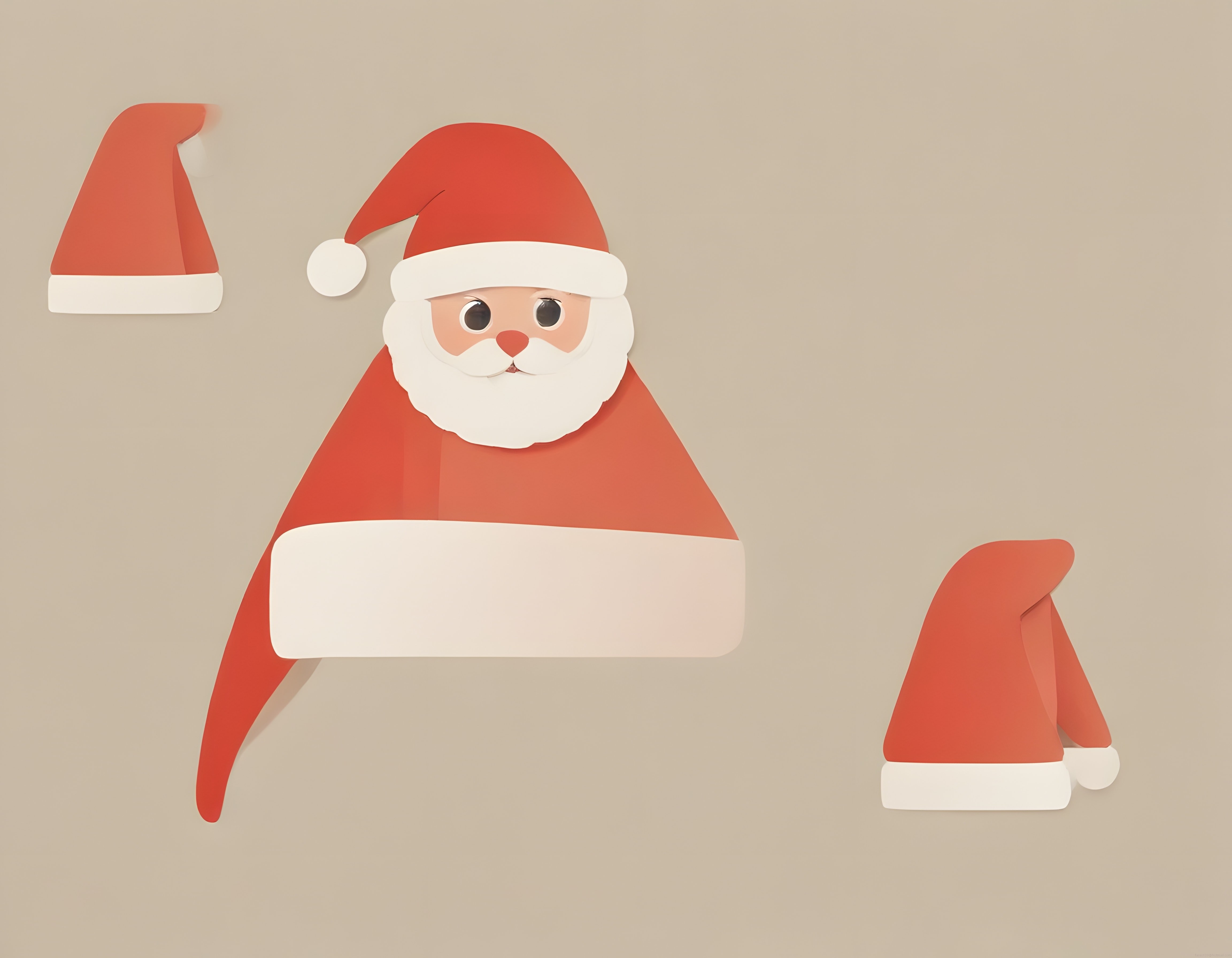 3D kağıt katlama tarzında Noel Baba portresi ve kırmızı yılbaşı şapkaları 3D kağıt katlama tarzında Noel Baba portresi ve kırmızı yılbaşı şapkaları