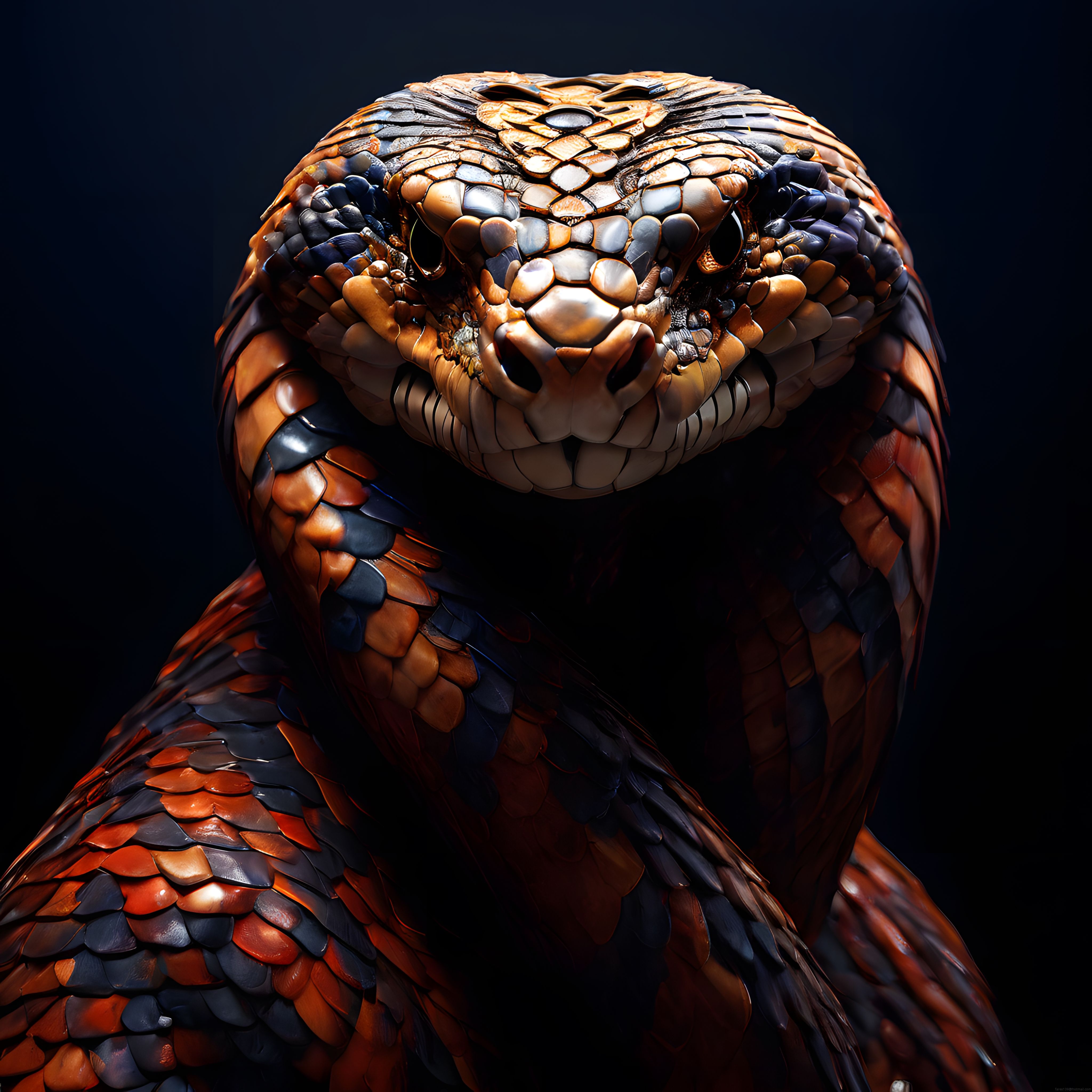 3d render antropomorfik yılan, detaylı pul örgüsü ve dramatik aydınlatma