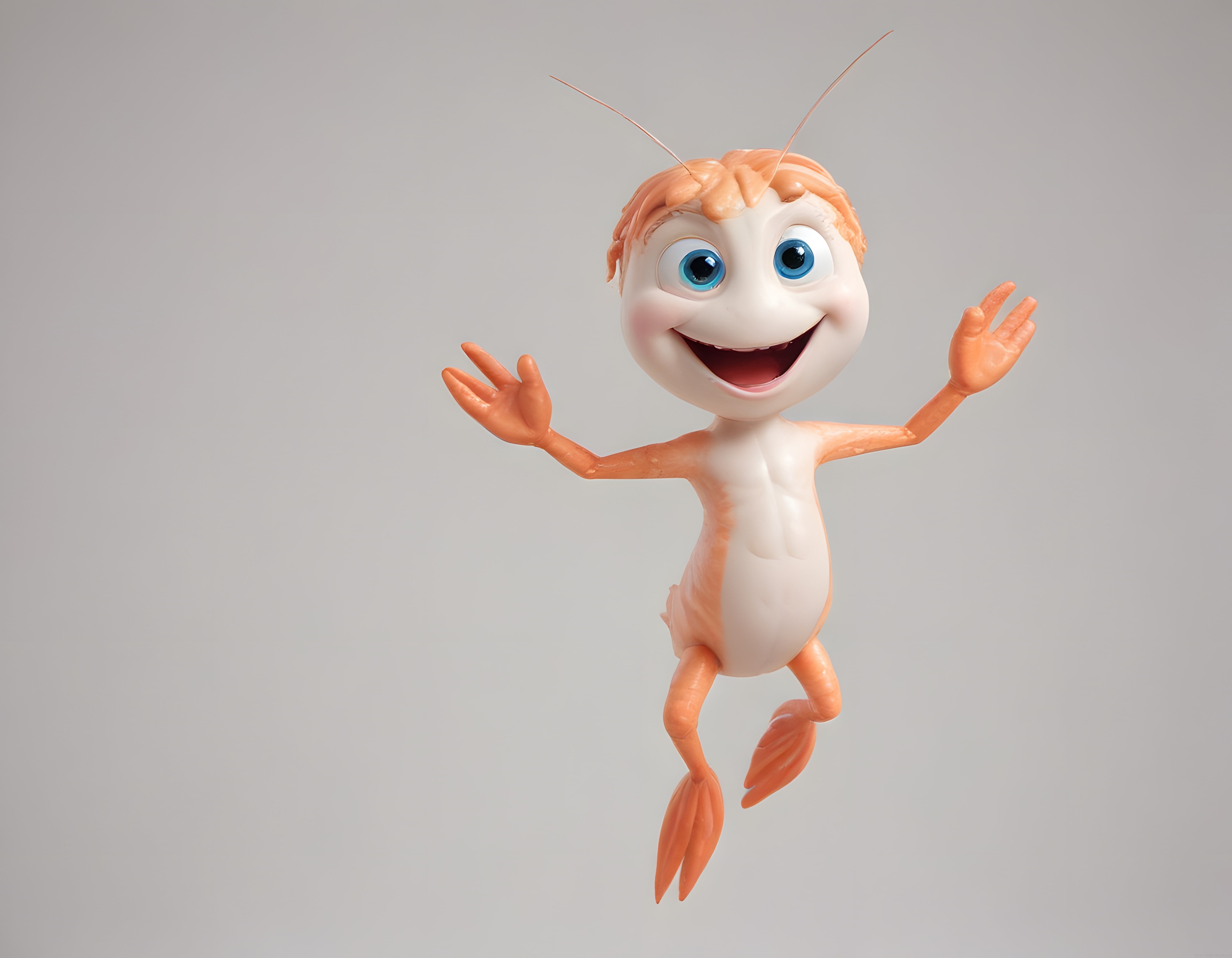 3d render neşeli karides karakteri sevimli deniz canlısı animasyon figürü