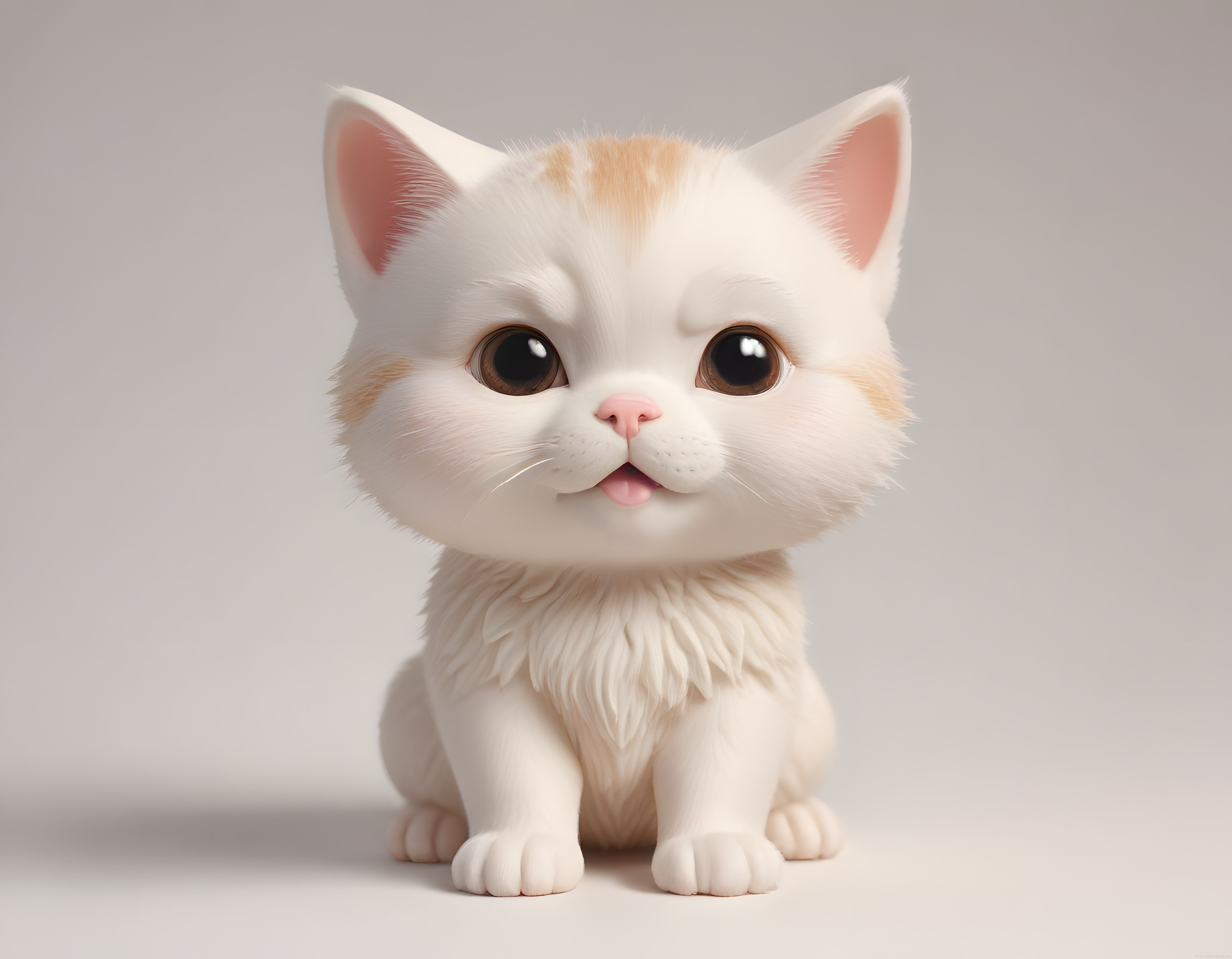 3D Render Sevimli Chibi Beyaz Kedi Yavrusu Dijital Karakter Tasarımı