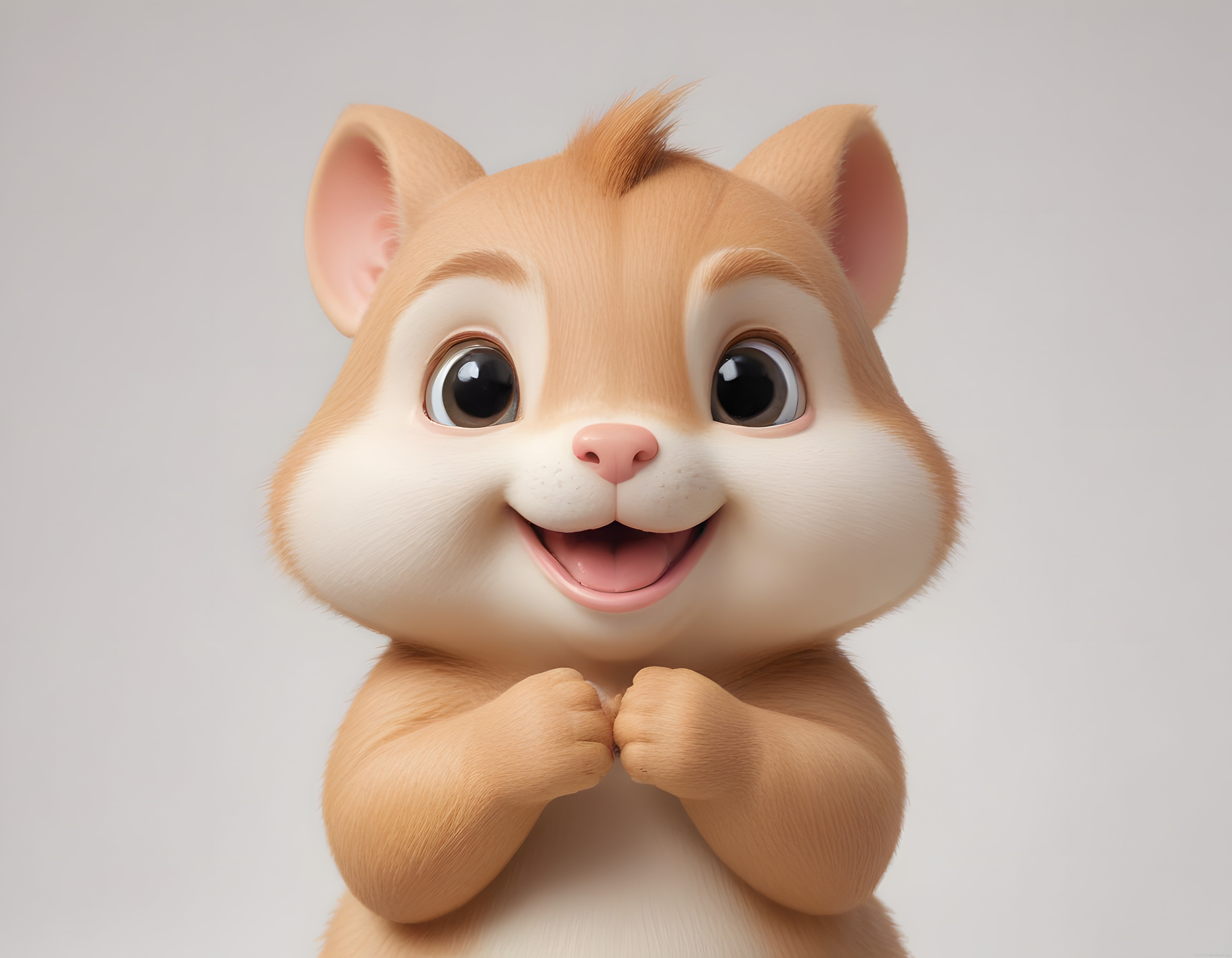 3D Render Sevimli Kahverengi Beyaz Tüylü Karikatür Hayvan Karakteri Portresi