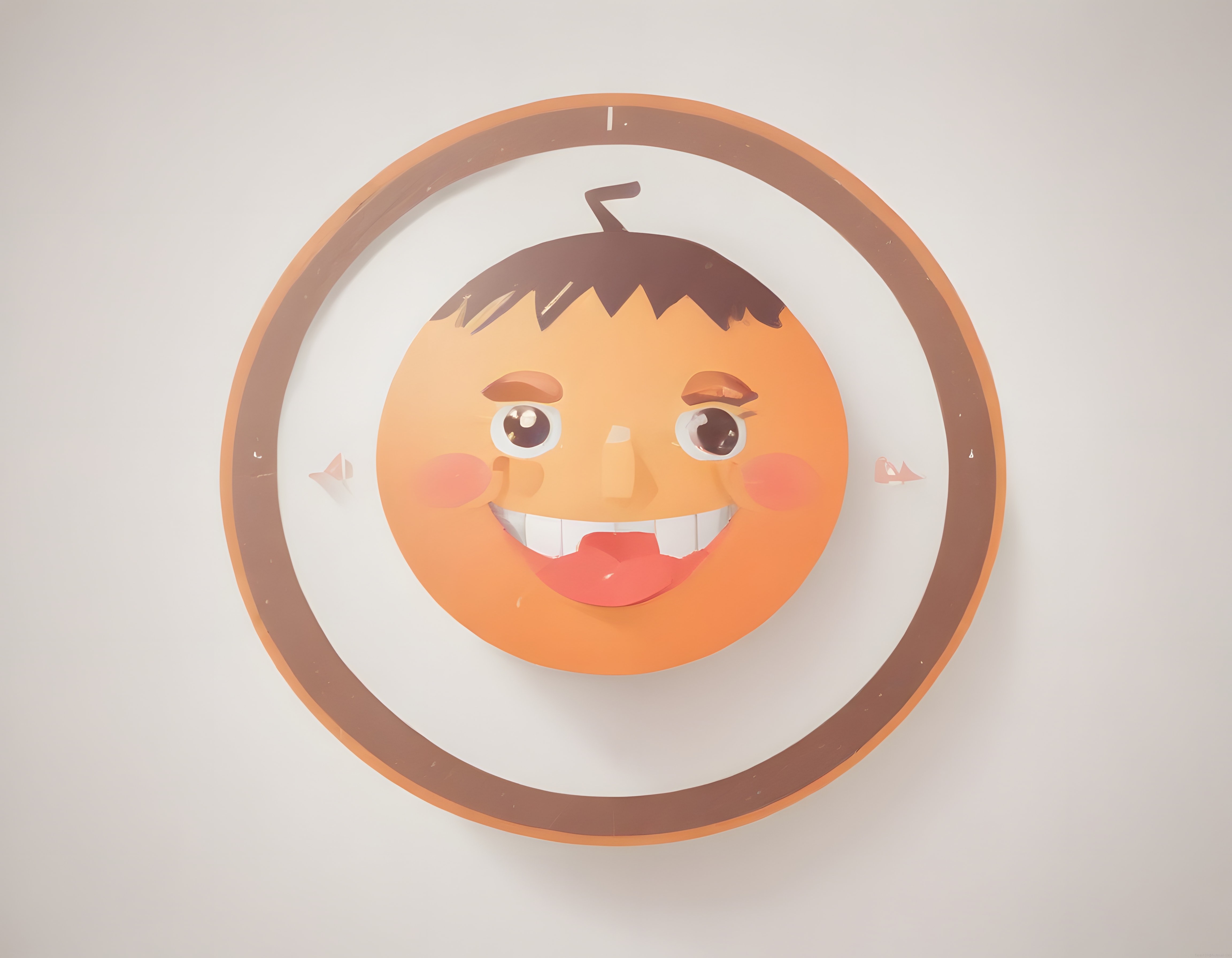3D Render Sevimli Turuncu Emoji Karakteri Geniş Gülümseyen Yüz ve Büyük Gözler