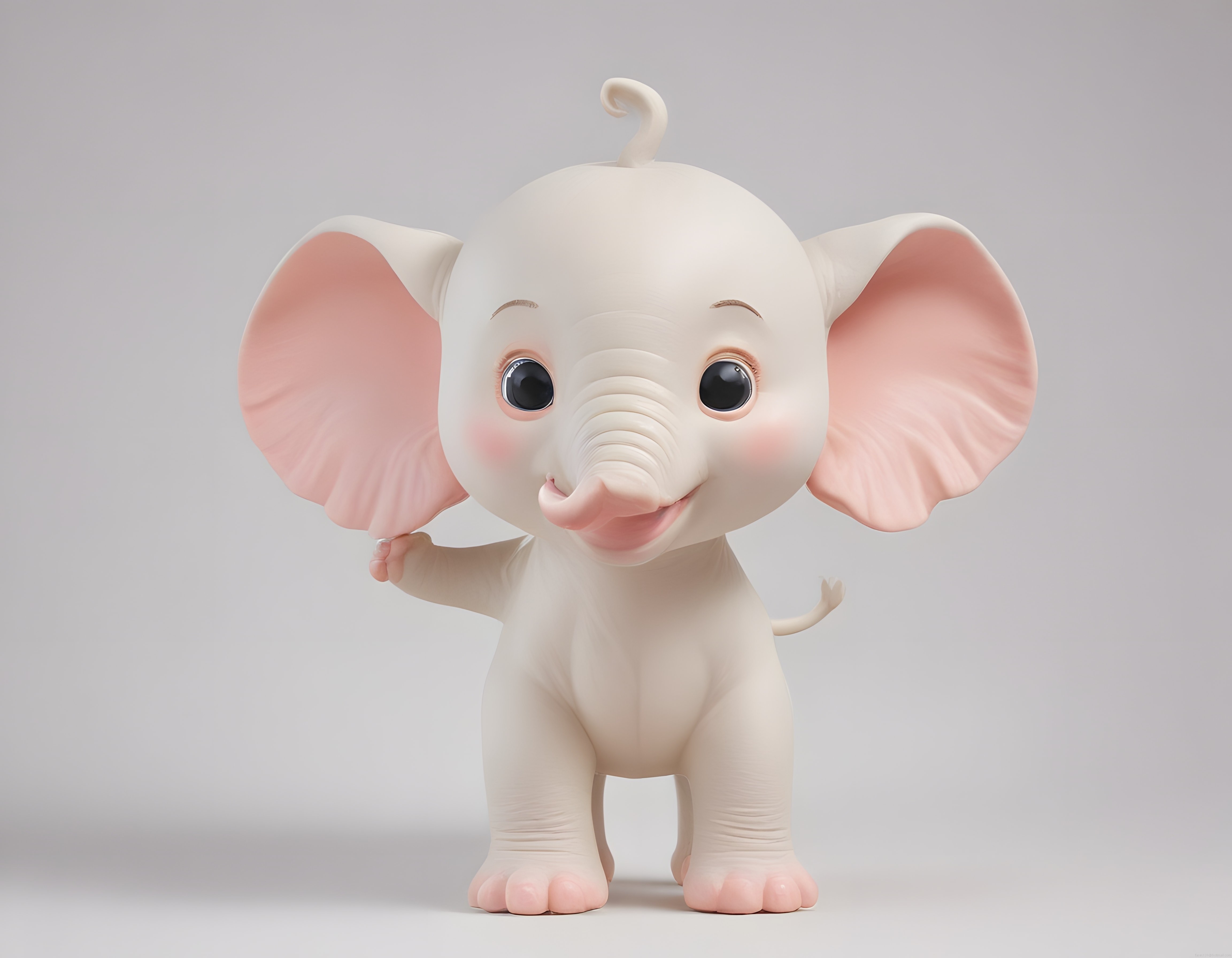 3D Sevimli Yavru Fil Karakteri Büyük Pembe Kulakları ve Neşeli Pozuyla