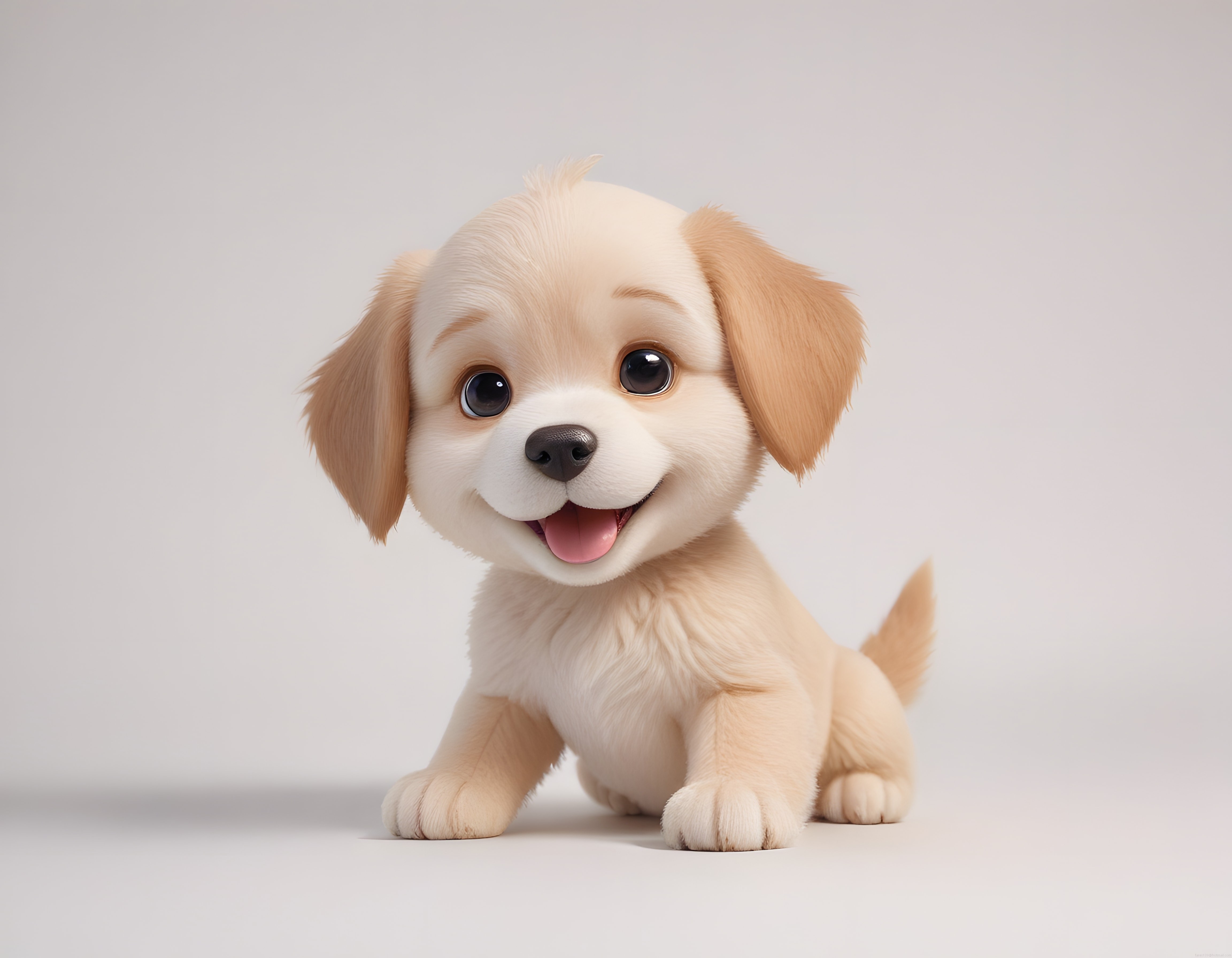 3D Tasarım Büyük Gözlü Sevimli Bej Köpek Yavrusunun Mutlu Portresi
