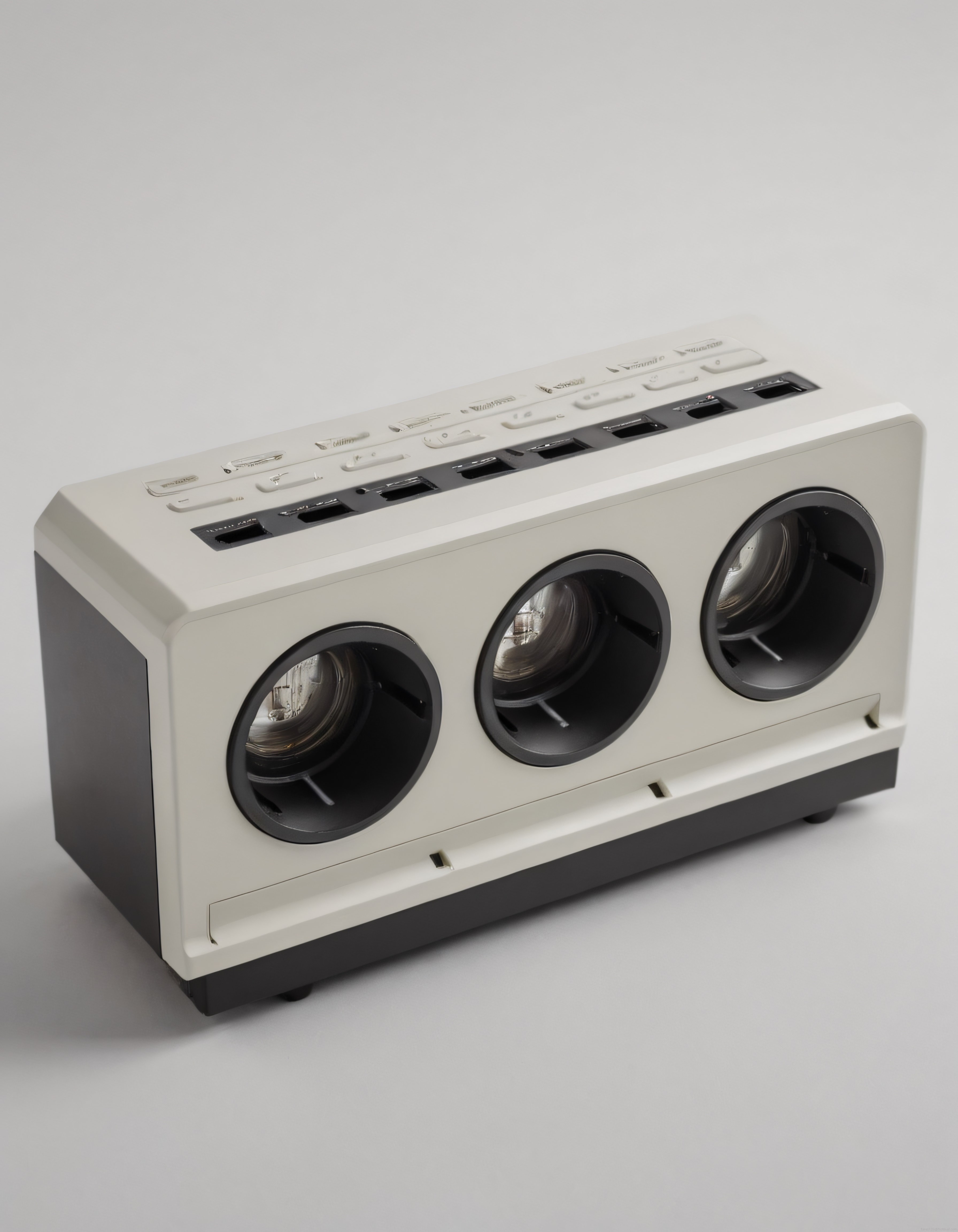80'ler Nostaljisi: Üç Hoparlörlü Beyaz Retro Boombox ve Kasetçalar Tasarımı