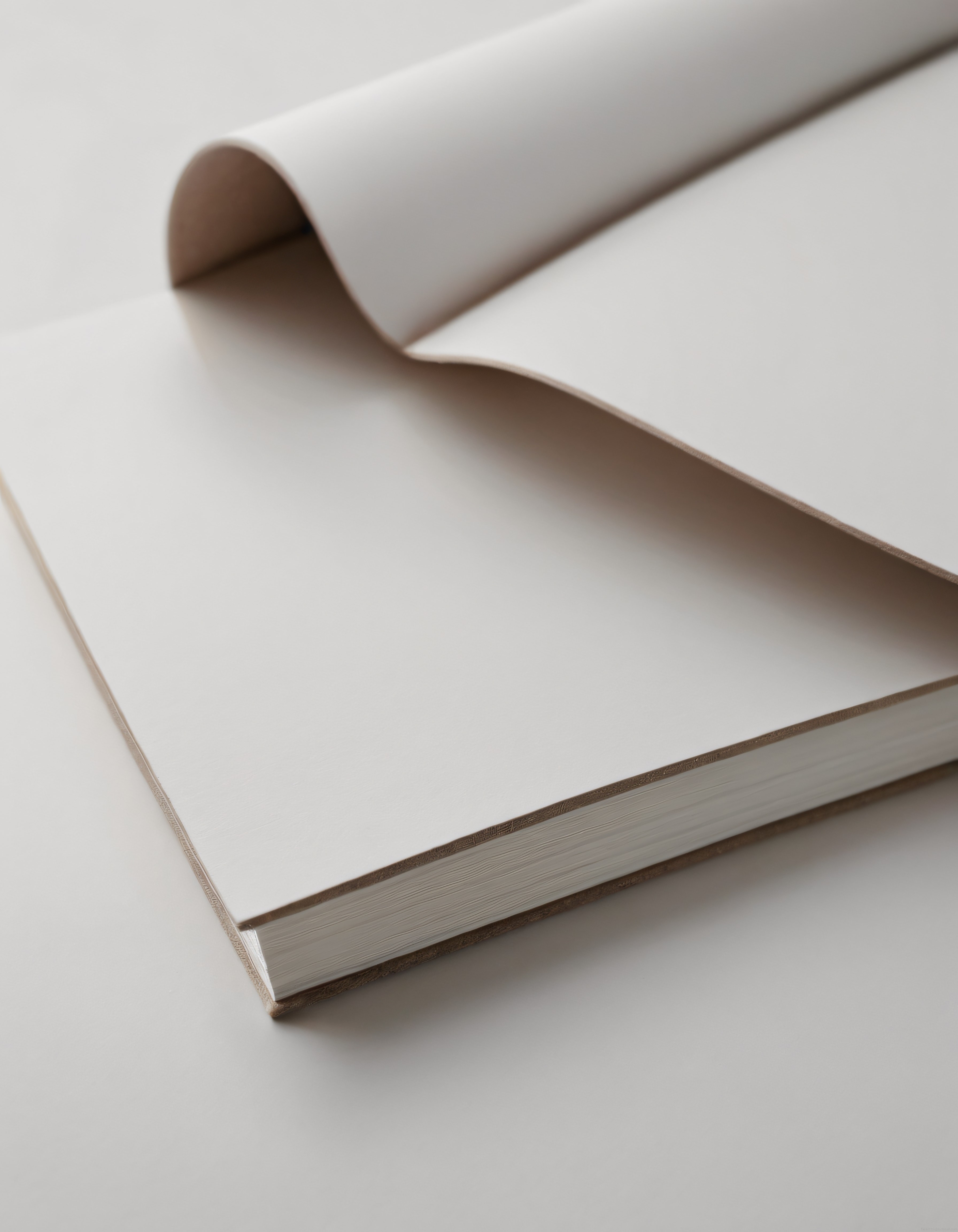 Açık Defter ve Kağıt Rulosuyla Sade Beyaz Minimalist Arka Plan Kompozisyonu
