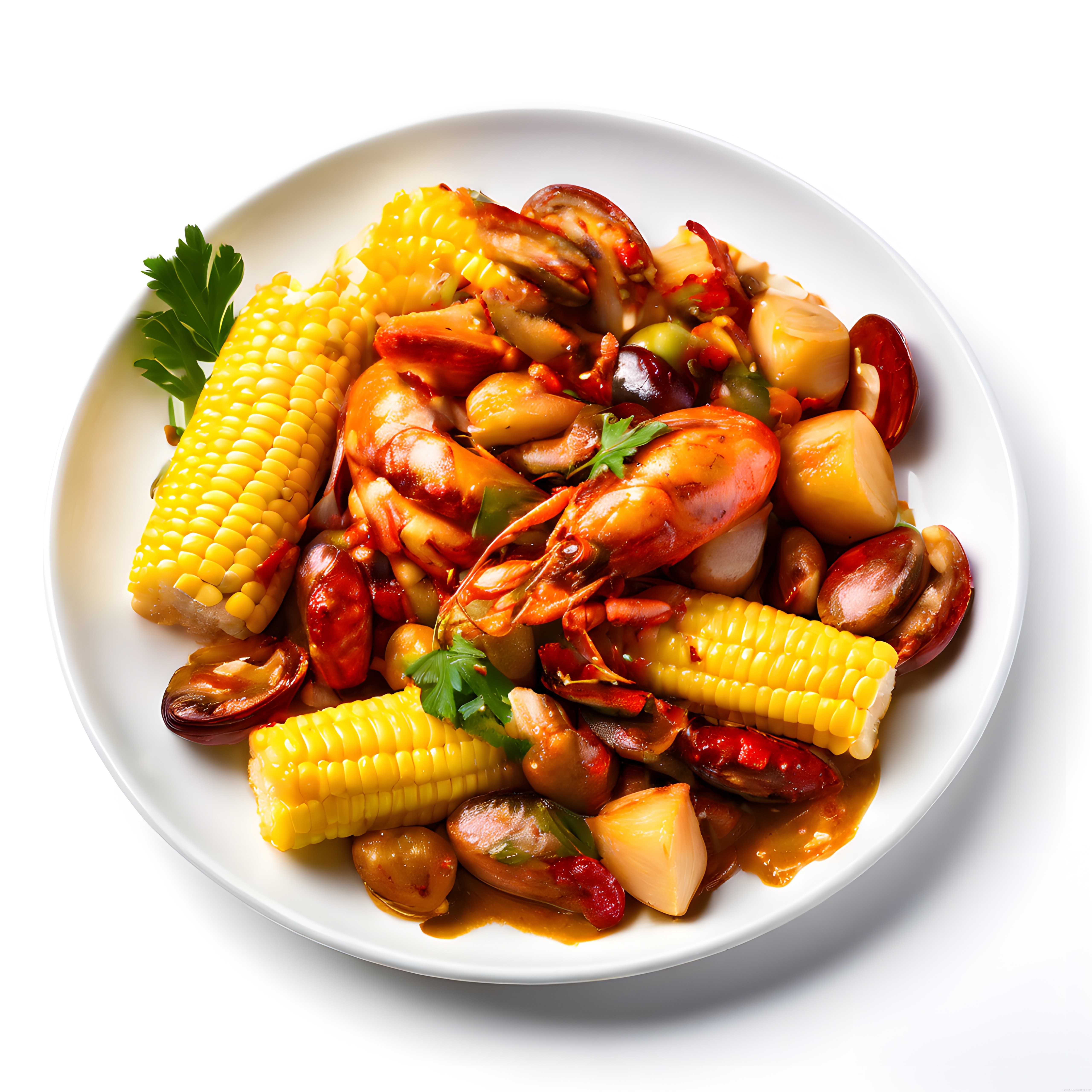 acılı cajun soslu karides ve ıstakozlu deniz mahsullu mısır tenceresi
