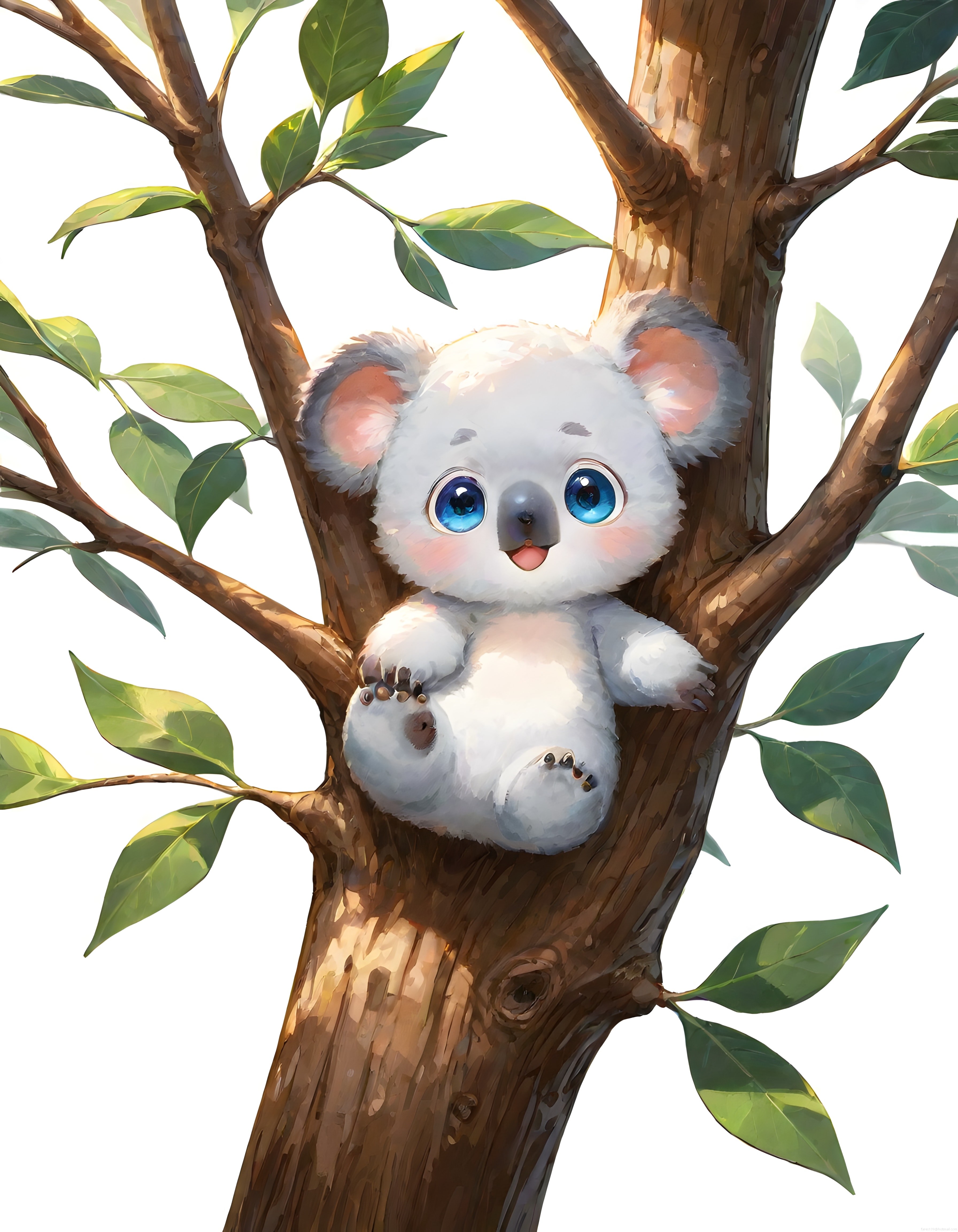 Ağaç Kucağında Oturan Sevimli Animasyon Koala Karakter İllüstrasyonu