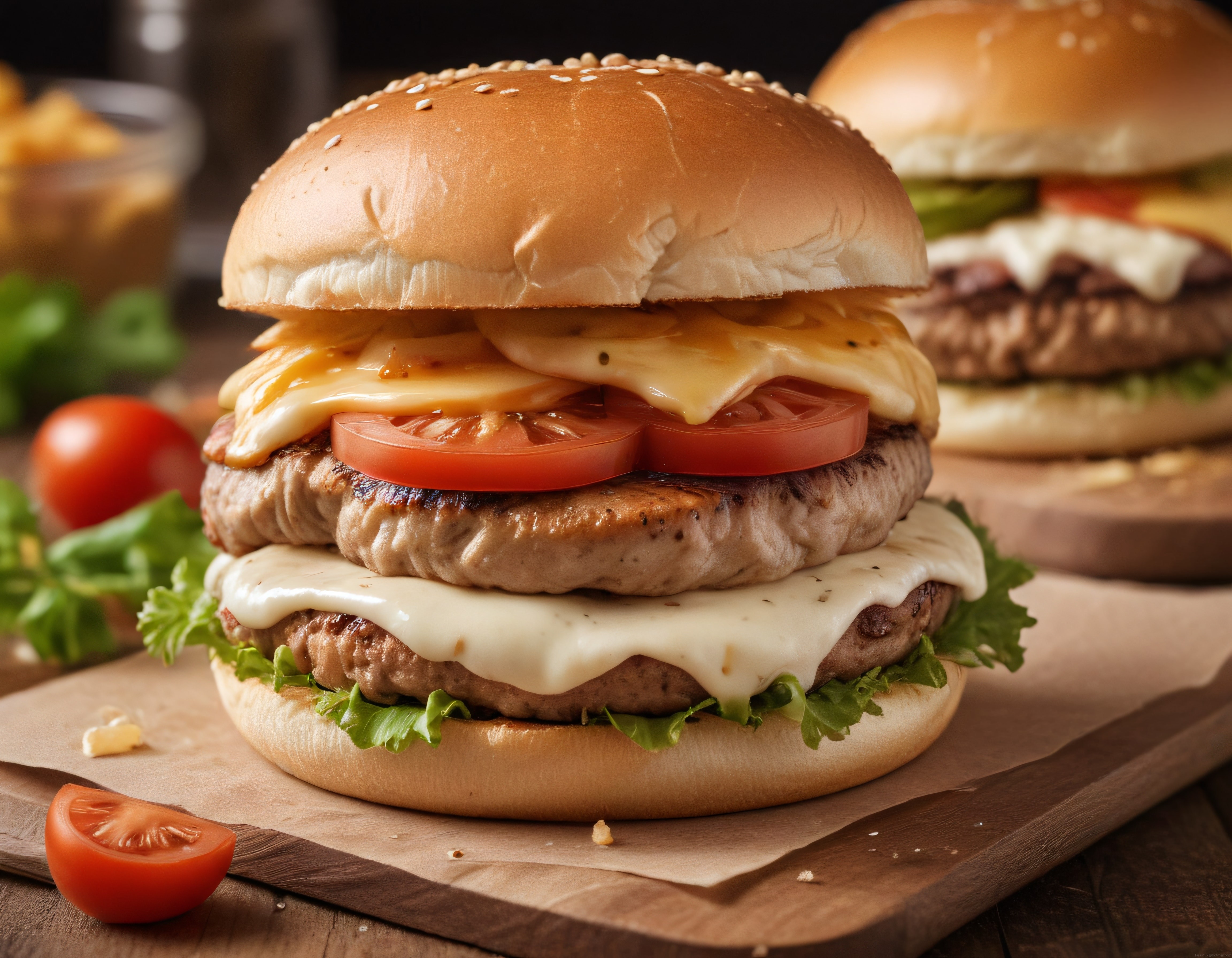 Ağızda Dağılan Çift Katlı Cheeseburger ve Taze Sebzelerle Mükemmel Sunum
