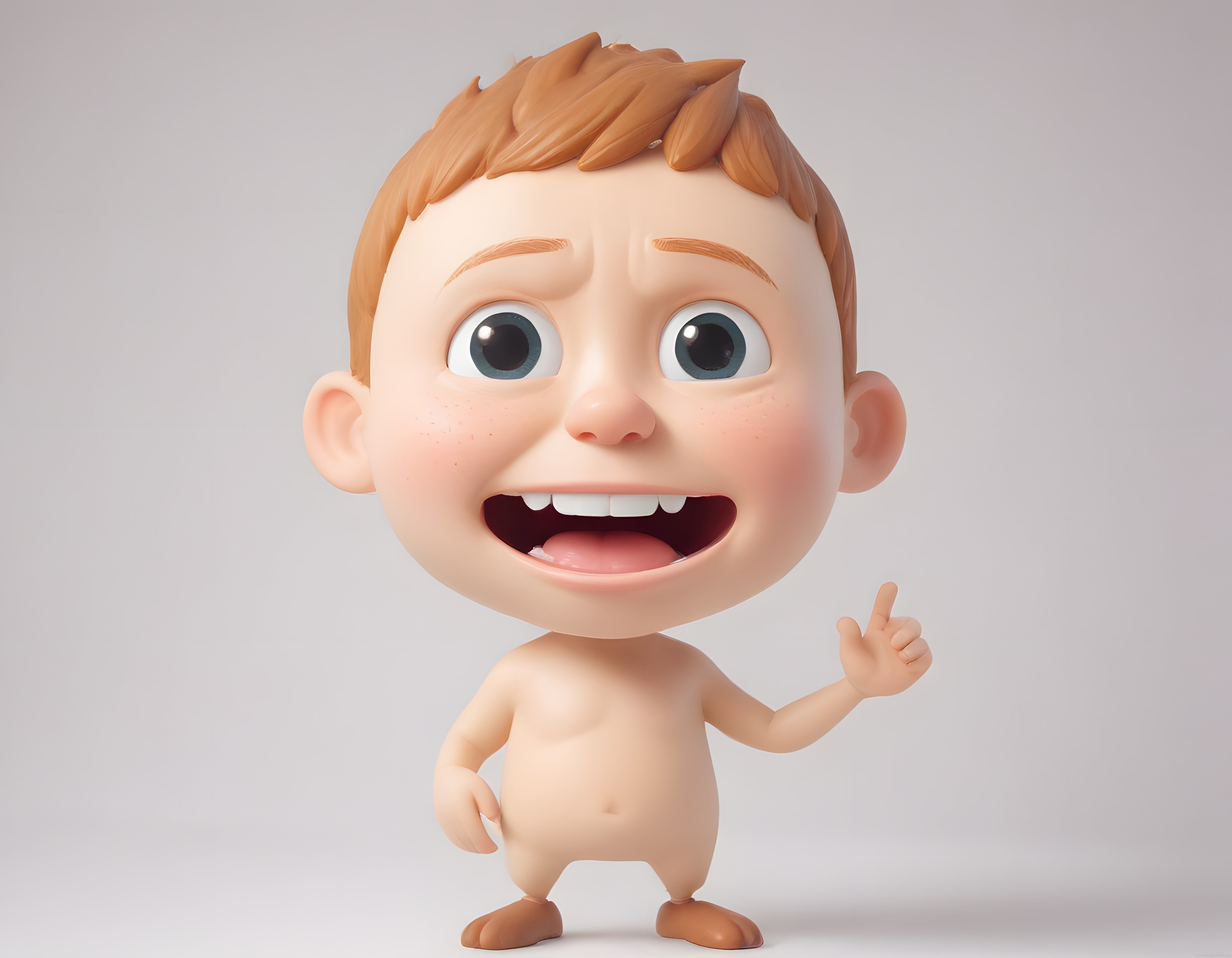 Ağzı Açık Şaşkın 3D Animasyon Bebek Karakteri Parmağını Kaldırıyor