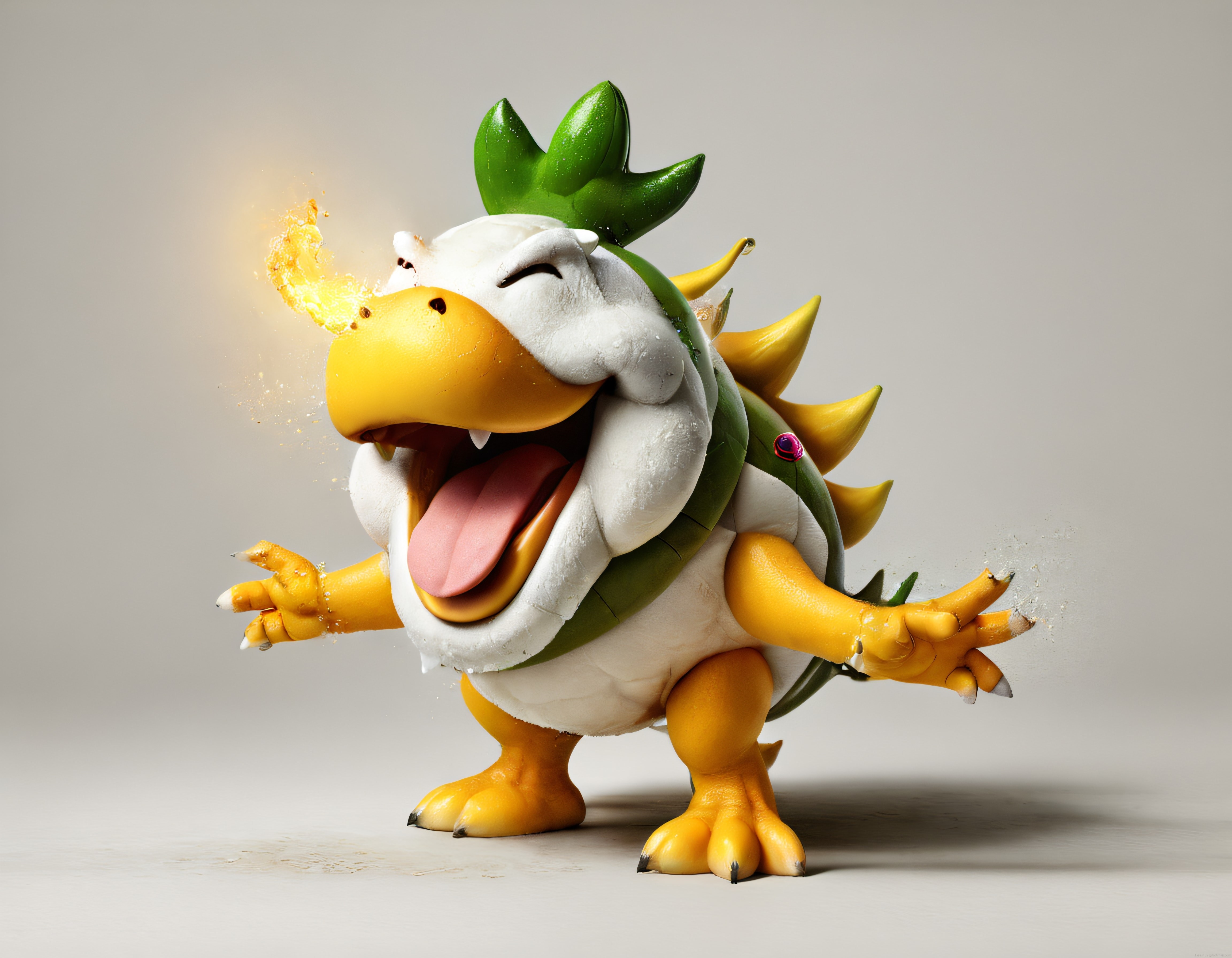 Ağzından Ateş Püskürten Gerçekçi Bowser Figürü ve Oyun Karakteri Tasarımı