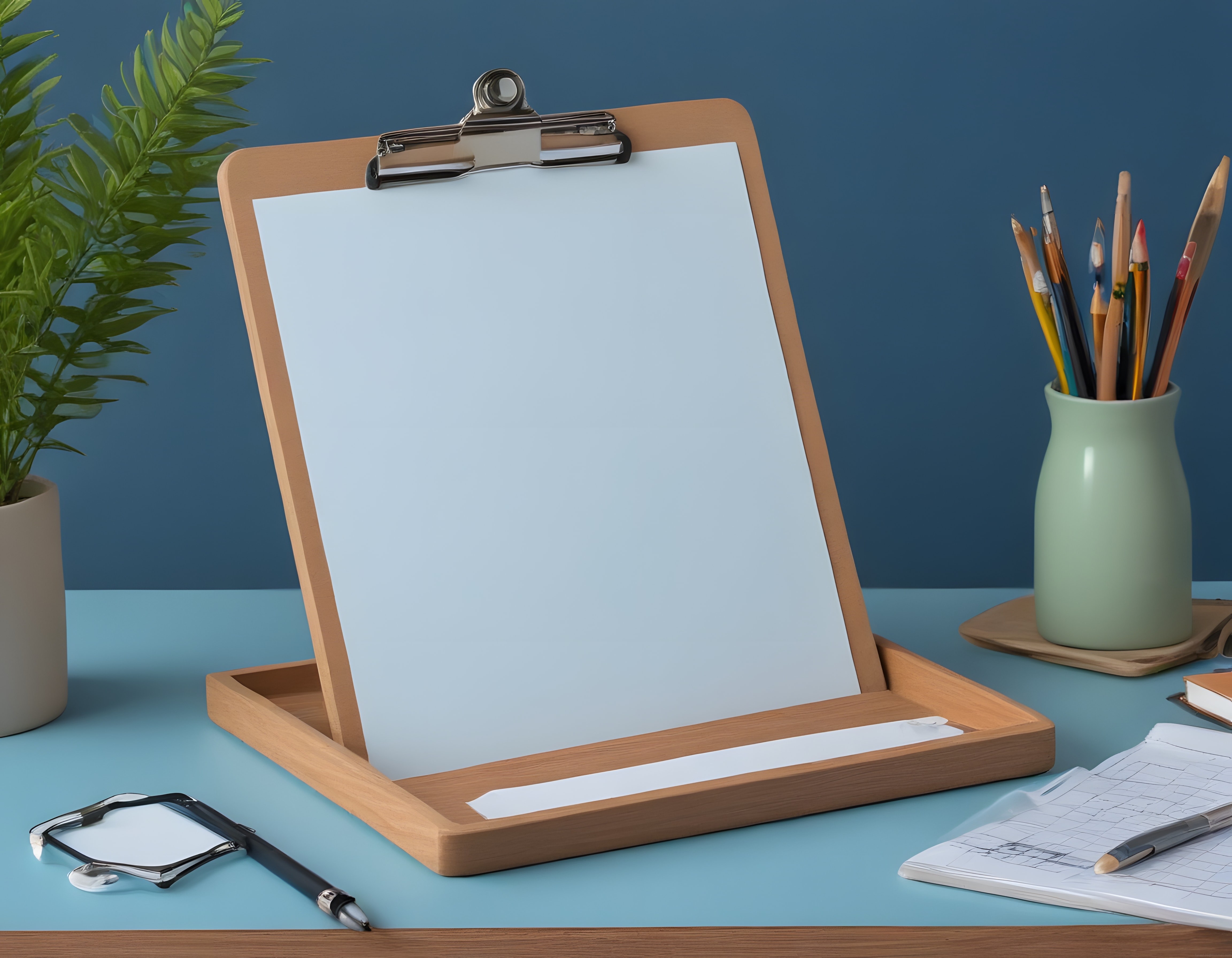 Ahşap Aktüel Defterli Çalışma Masası ve Sanat Malzemeleri ile Dekoratif Ofis Köşesi Ahşap Aktüel Defterli Çalışma Masası ve Sanat Malzemeleri ile Dekoratif Ofis Köşesi