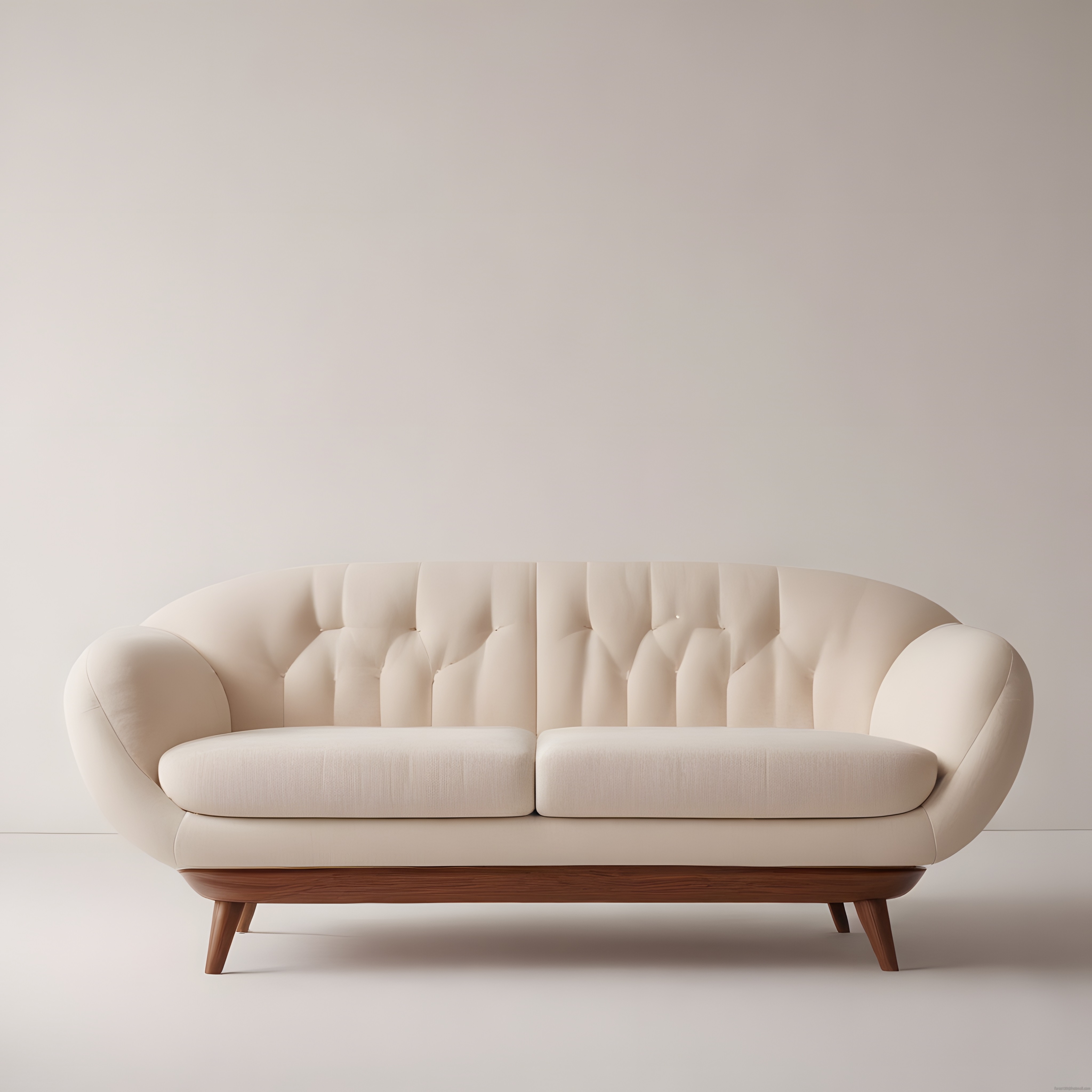 Ahşap Ayaklı Bej Kapitoneli Modern Kanepe ve Minimalist İç Mekan Dekorasyonu