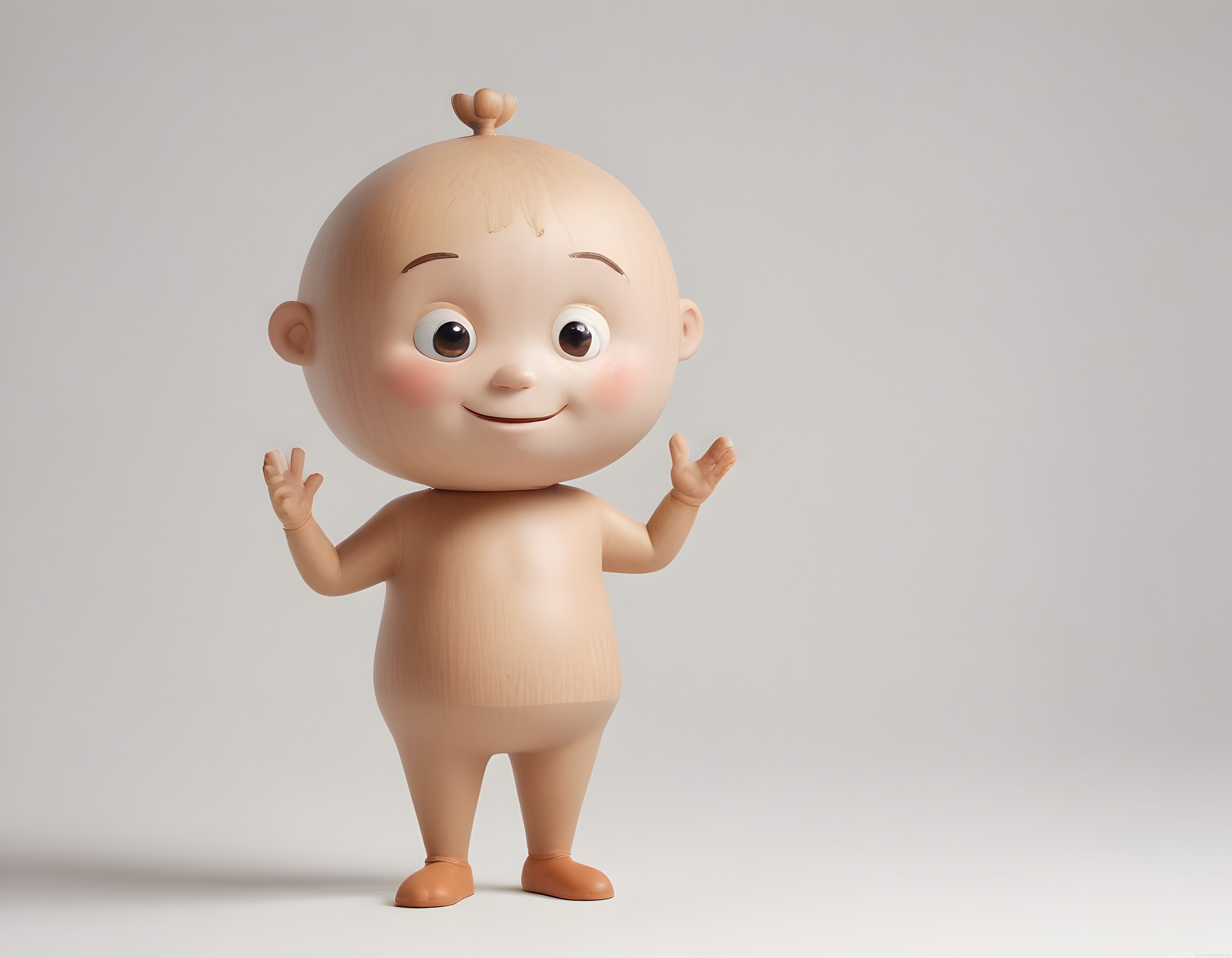 Ahşap Biblo Görünümlü Sevimli 3D Bebek Karakteri ve Minimalist Sunum