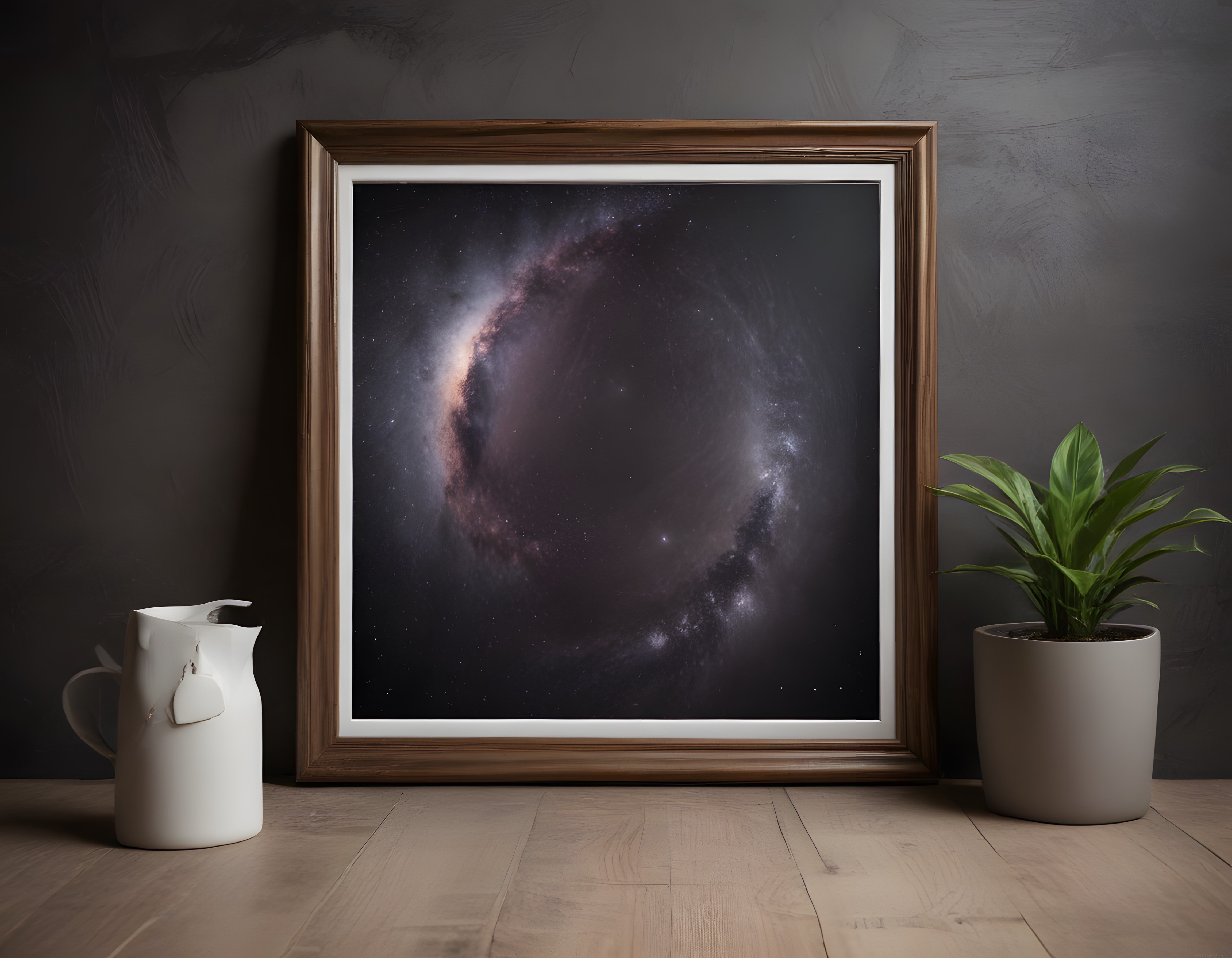 Ahşap Çerçevede Galaksi Posteri ile Modern ve Sade Ev Dekorasyonu