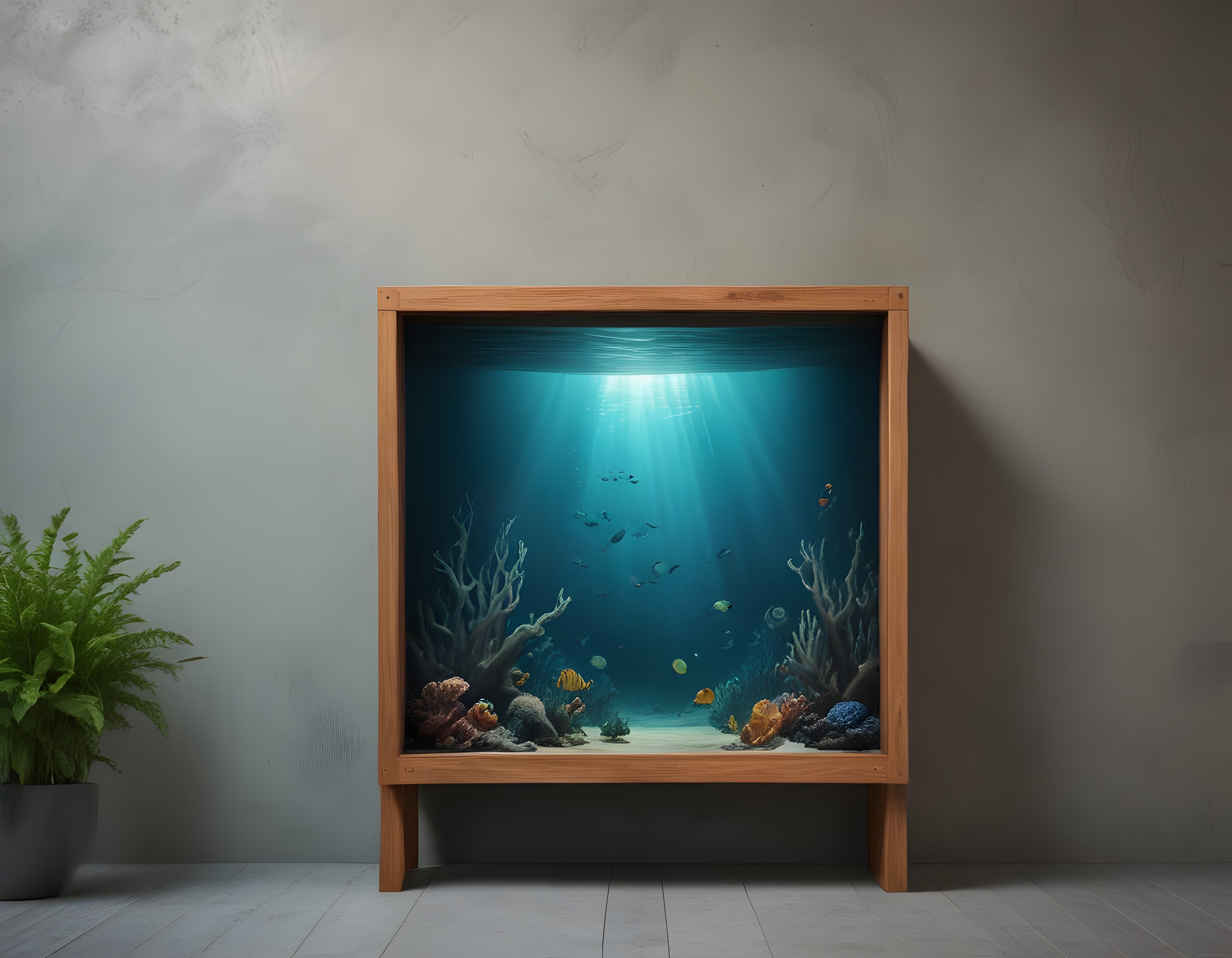 Ahşap Çerçevede Sualtı Dünyası: Minimalist Mekanda Sanatsal Akvaryum